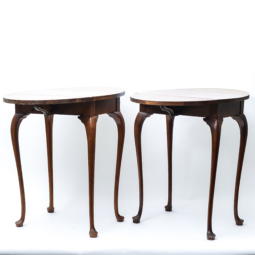 Queen Anne Style Drop-Leaf Side Tables by Baker Furniture