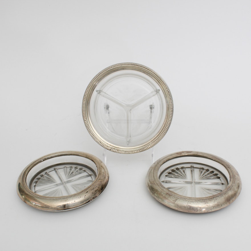 Vintage Silver Plate and Glass Coasters