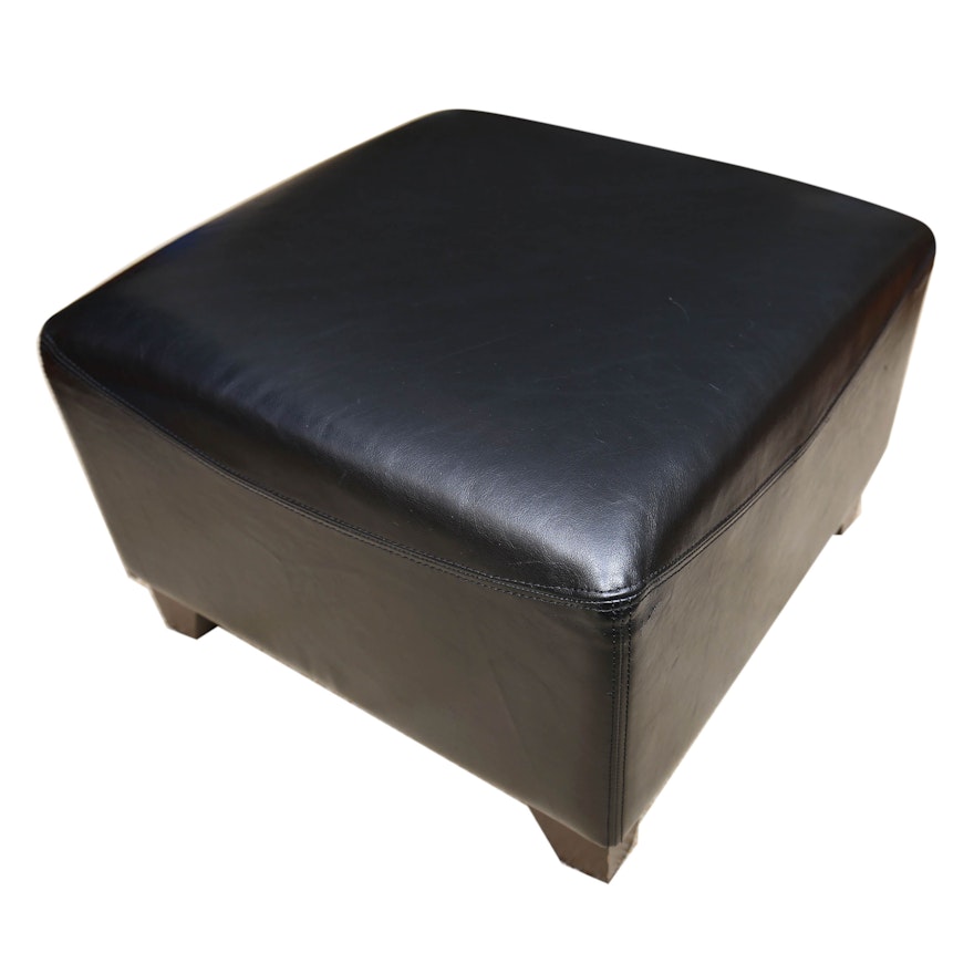 Black Faux Leather Ottoman