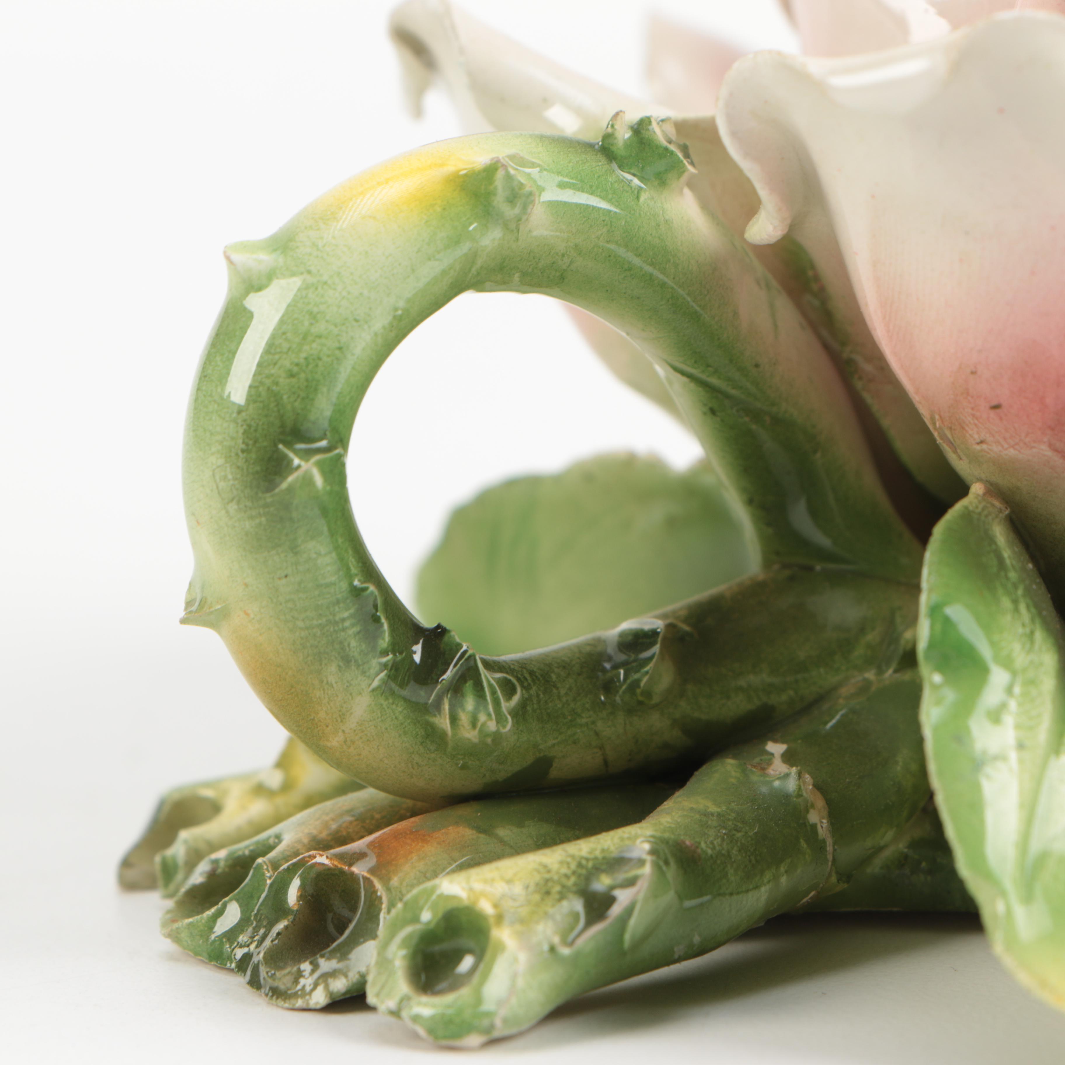 Capodimonte Handmade Italian Porcelain Rose Candle Holders