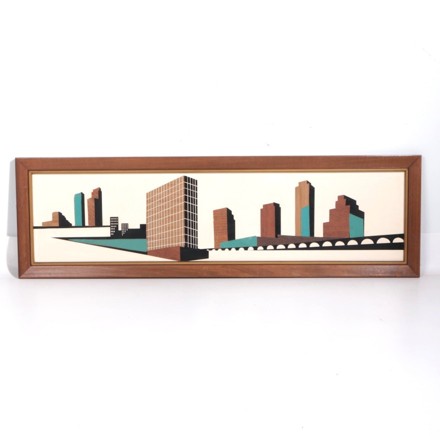 Mid-Century Mixed Media on Board of a Minimalist Skyline