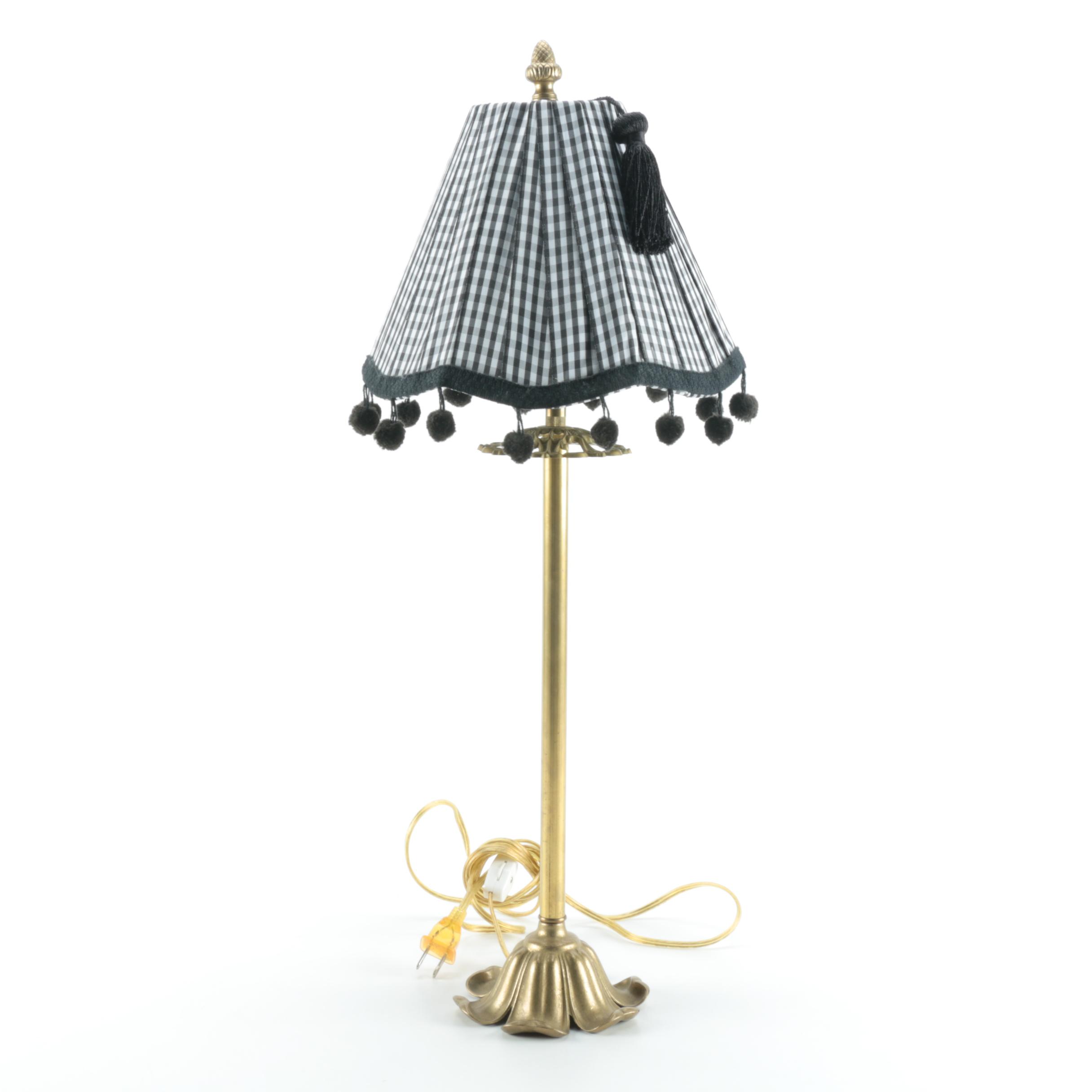Brass Table Lamp with Checkered Shade
