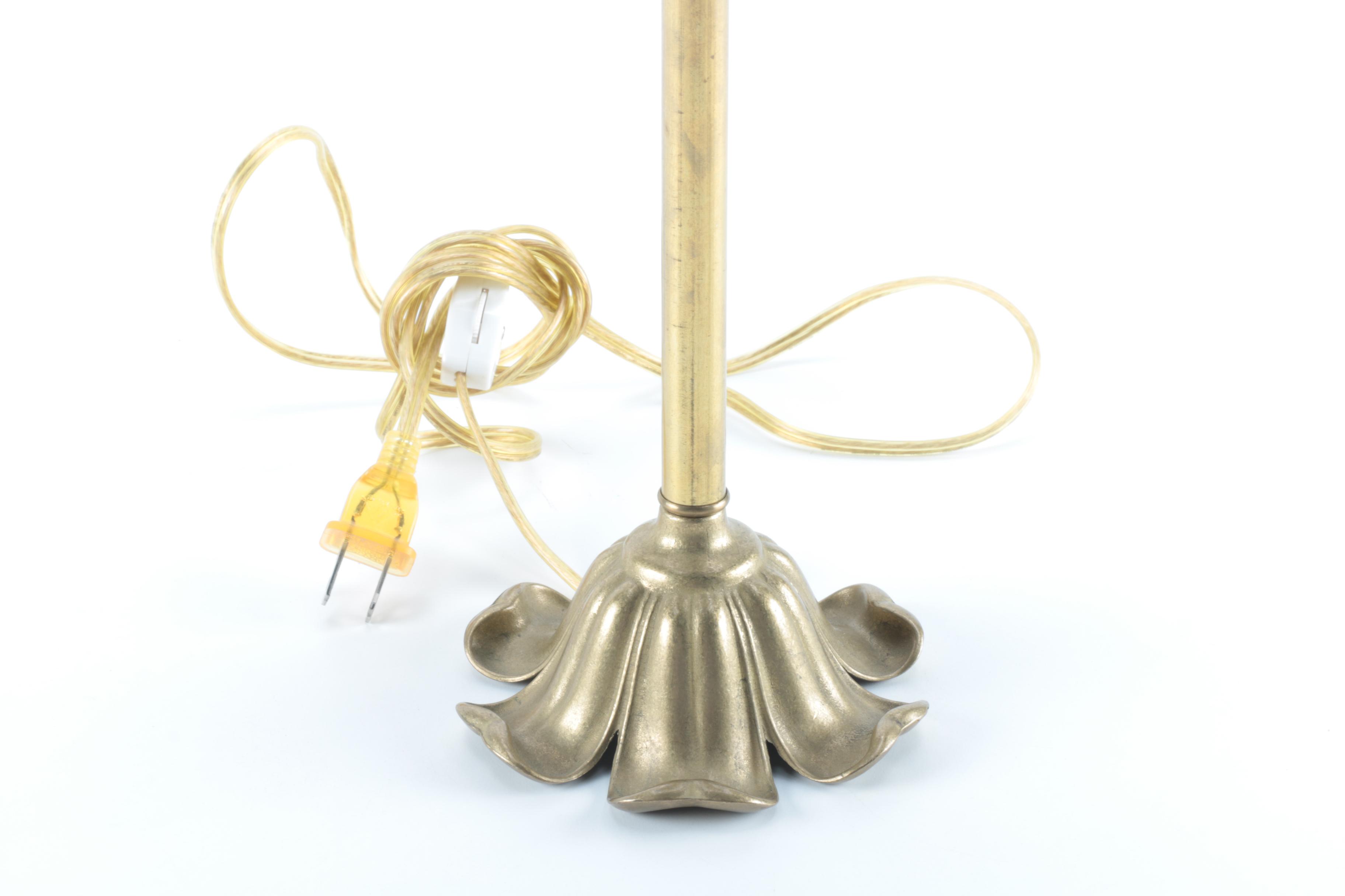 Brass Table Lamp with Checkered Shade