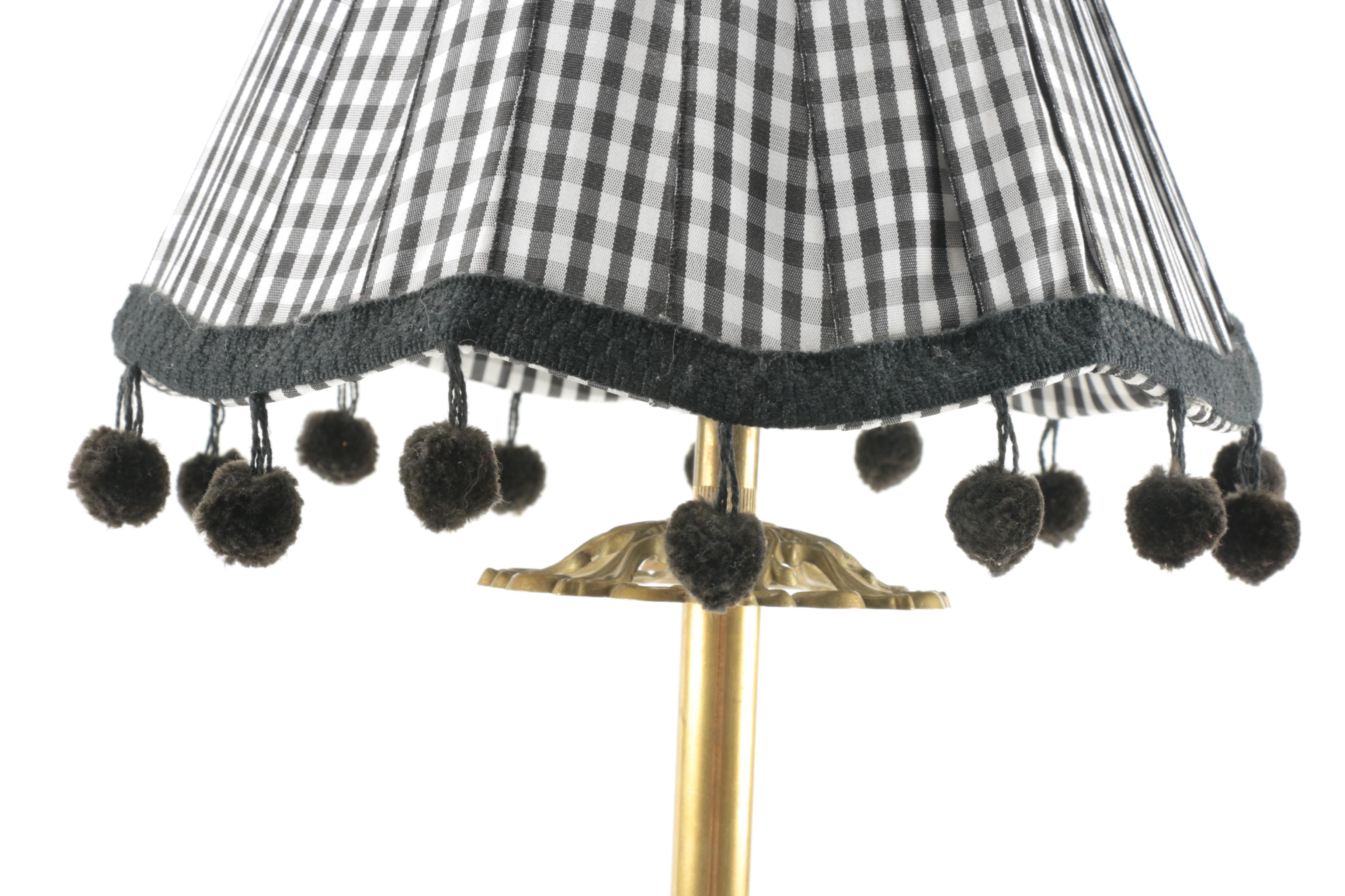 Brass Table Lamp with Checkered Shade