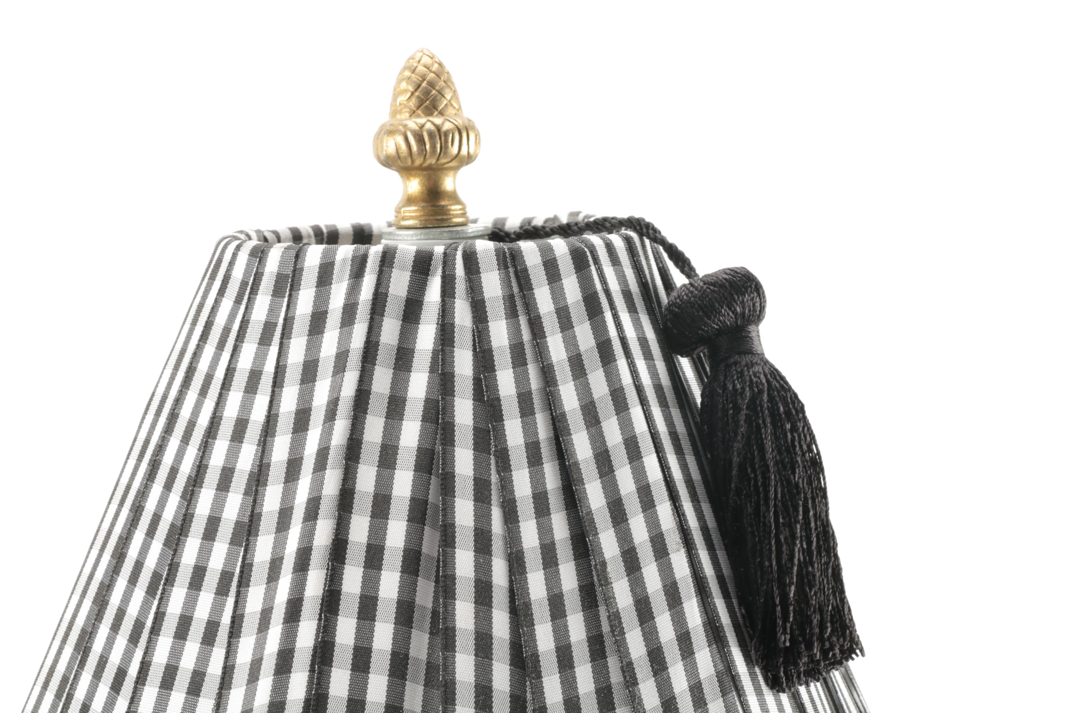 Brass Table Lamp with Checkered Shade