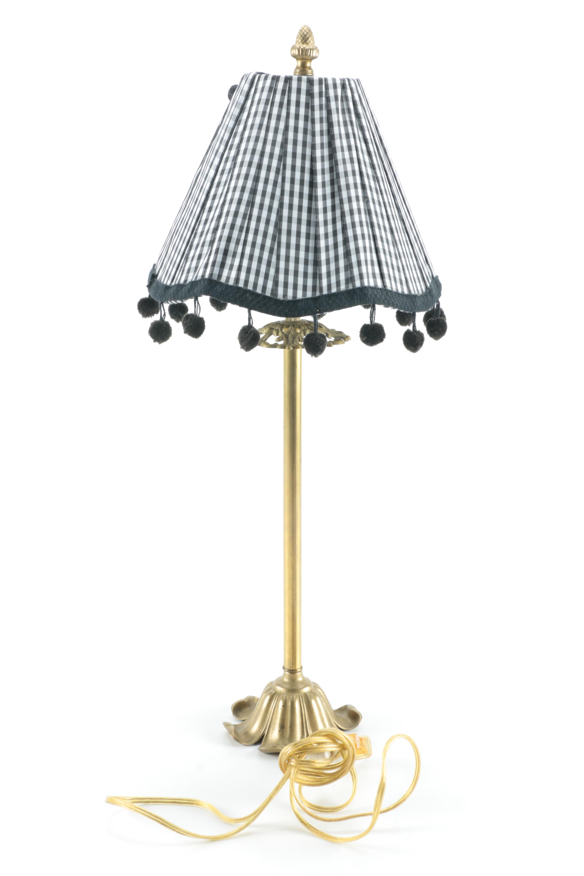 Brass Table Lamp with Checkered Shade