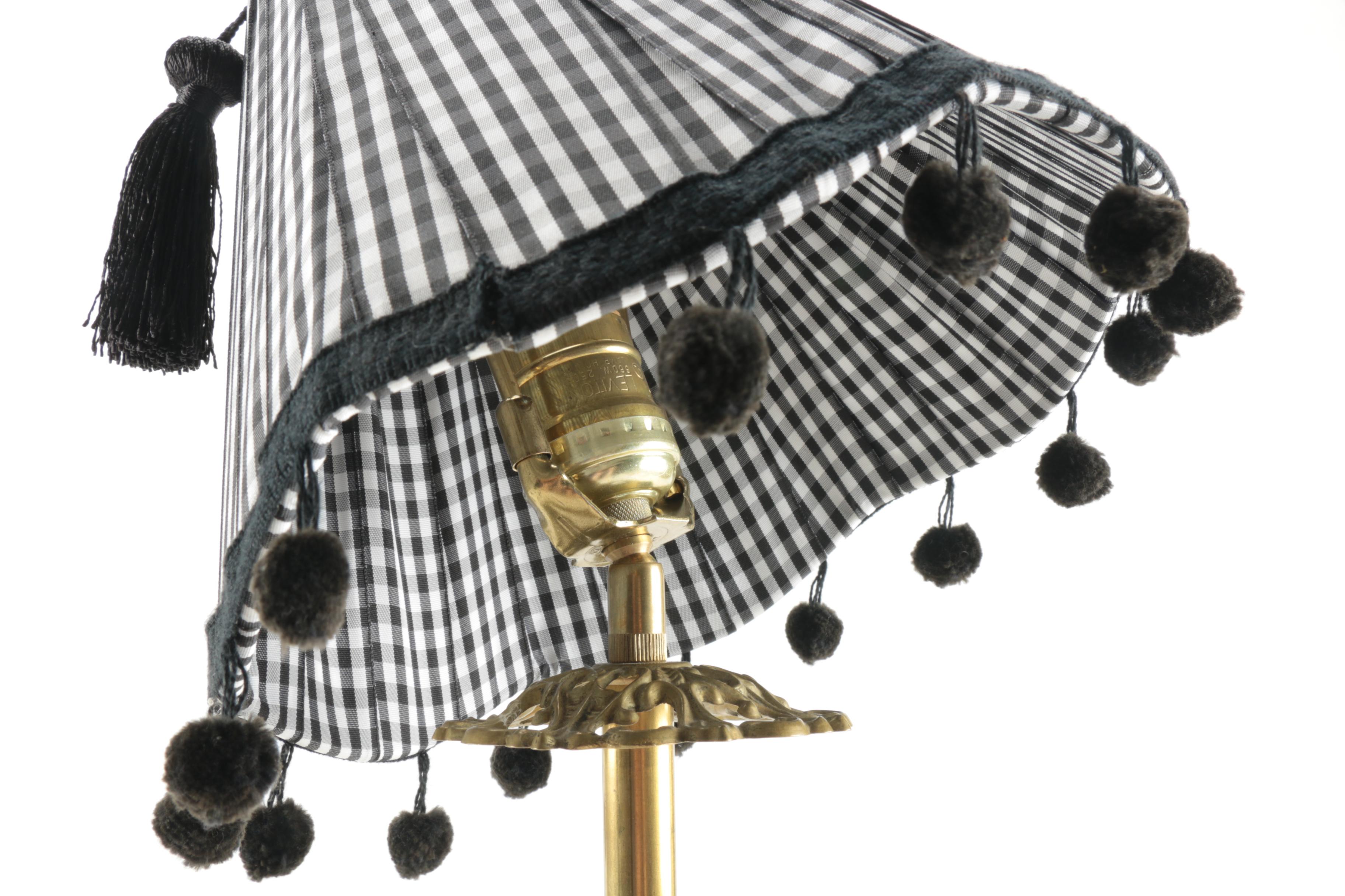 Brass Table Lamp with Checkered Shade