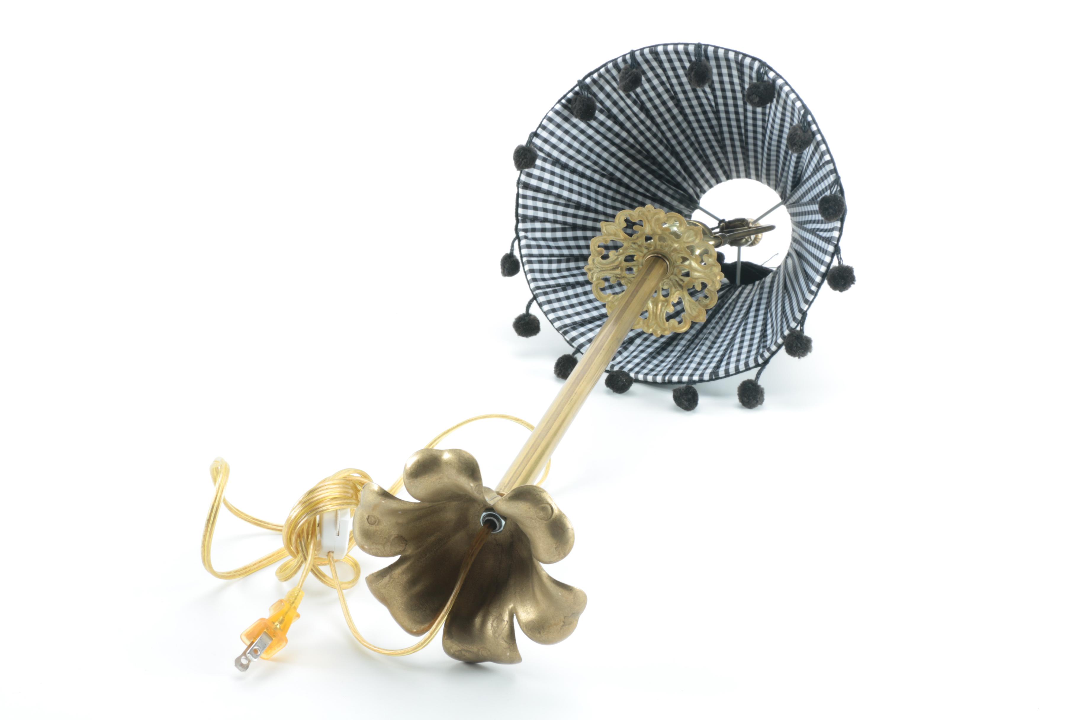 Brass Table Lamp with Checkered Shade