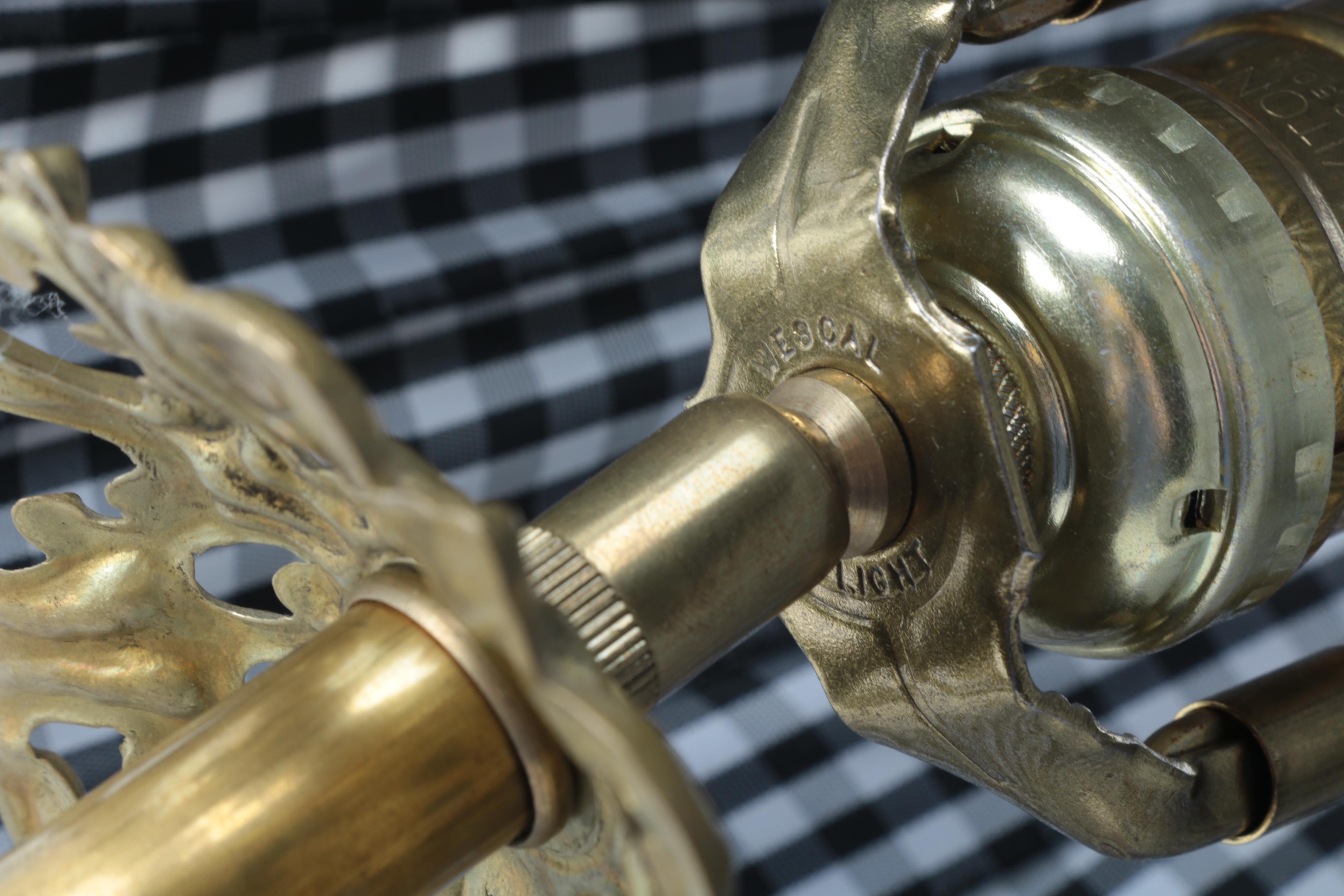 Brass Table Lamp with Checkered Shade