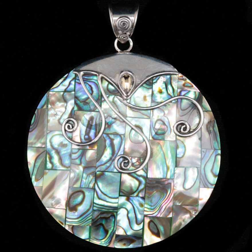 Sterling Silver, 18K Gold and Abalone Shell Pendant