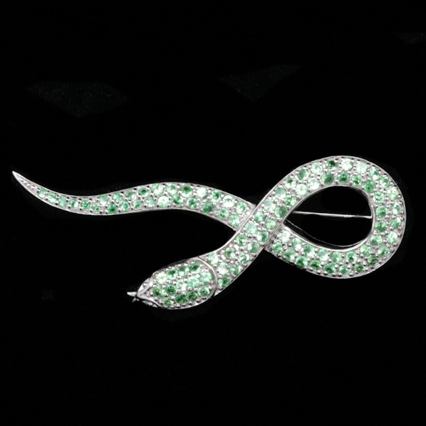 Sterling Silver and Peridot Snake Brooch