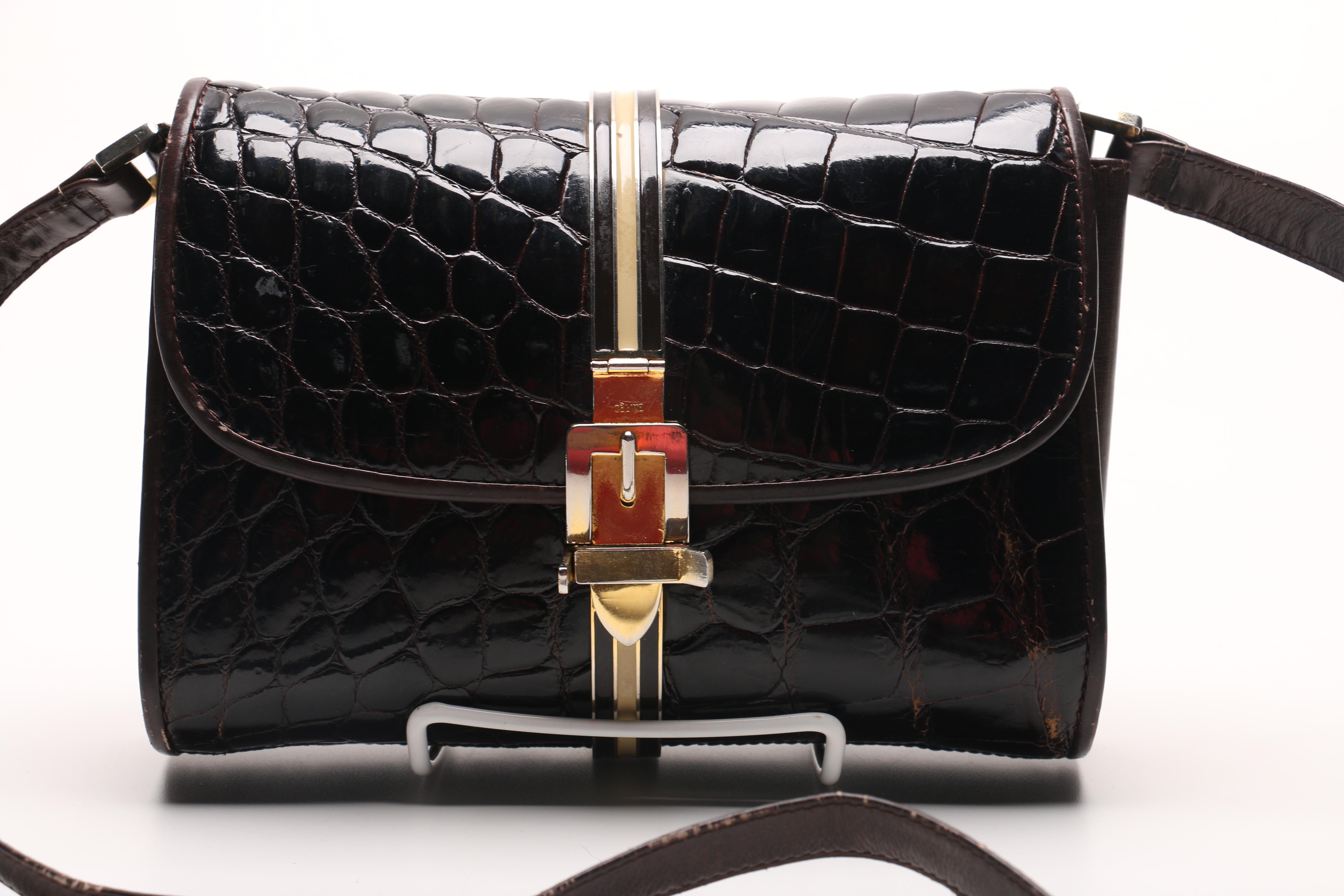 Vintage Céline Brown Alligator Skin Convertible Clutch