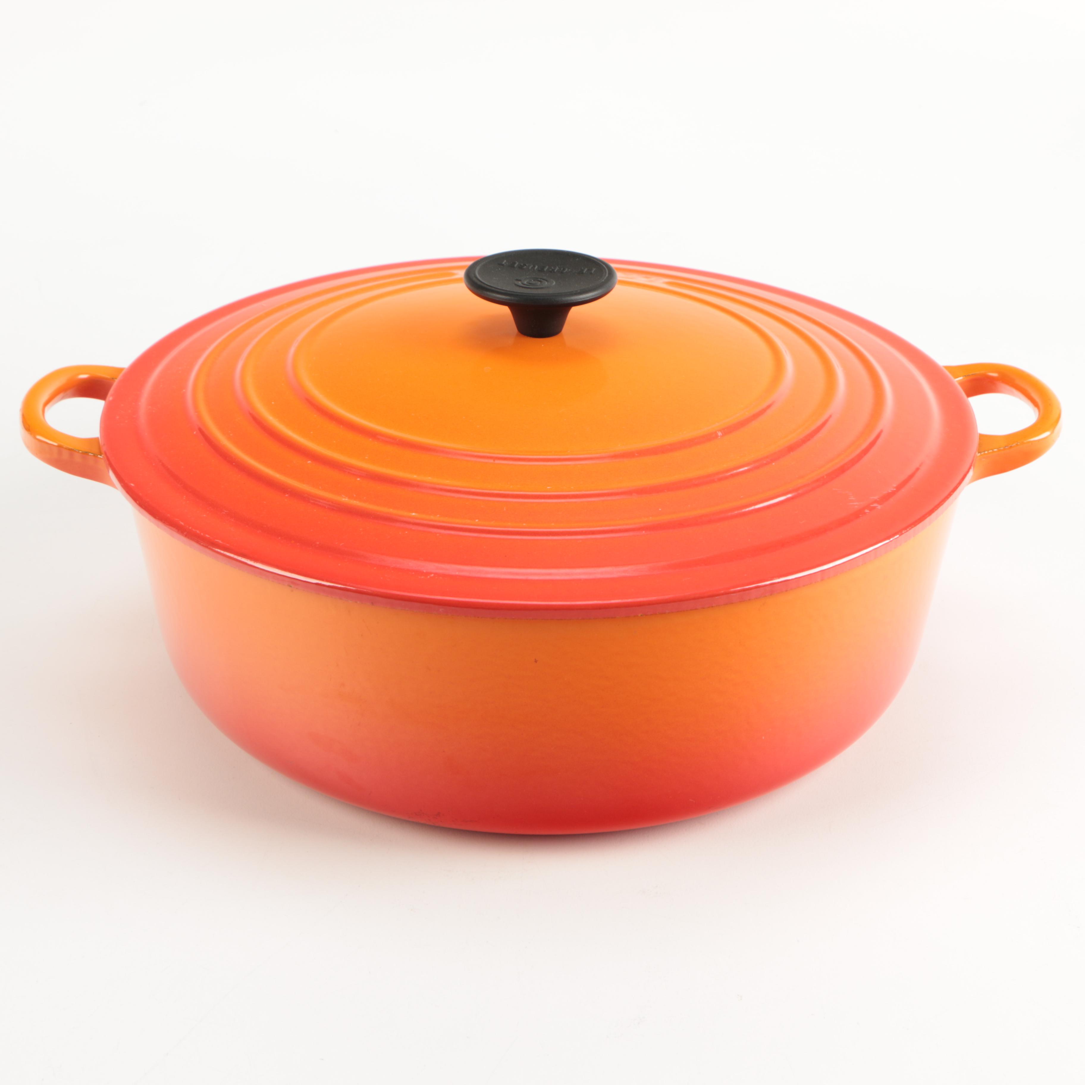 Pair of Le Creuset Orange Enamel Dutch Ovens