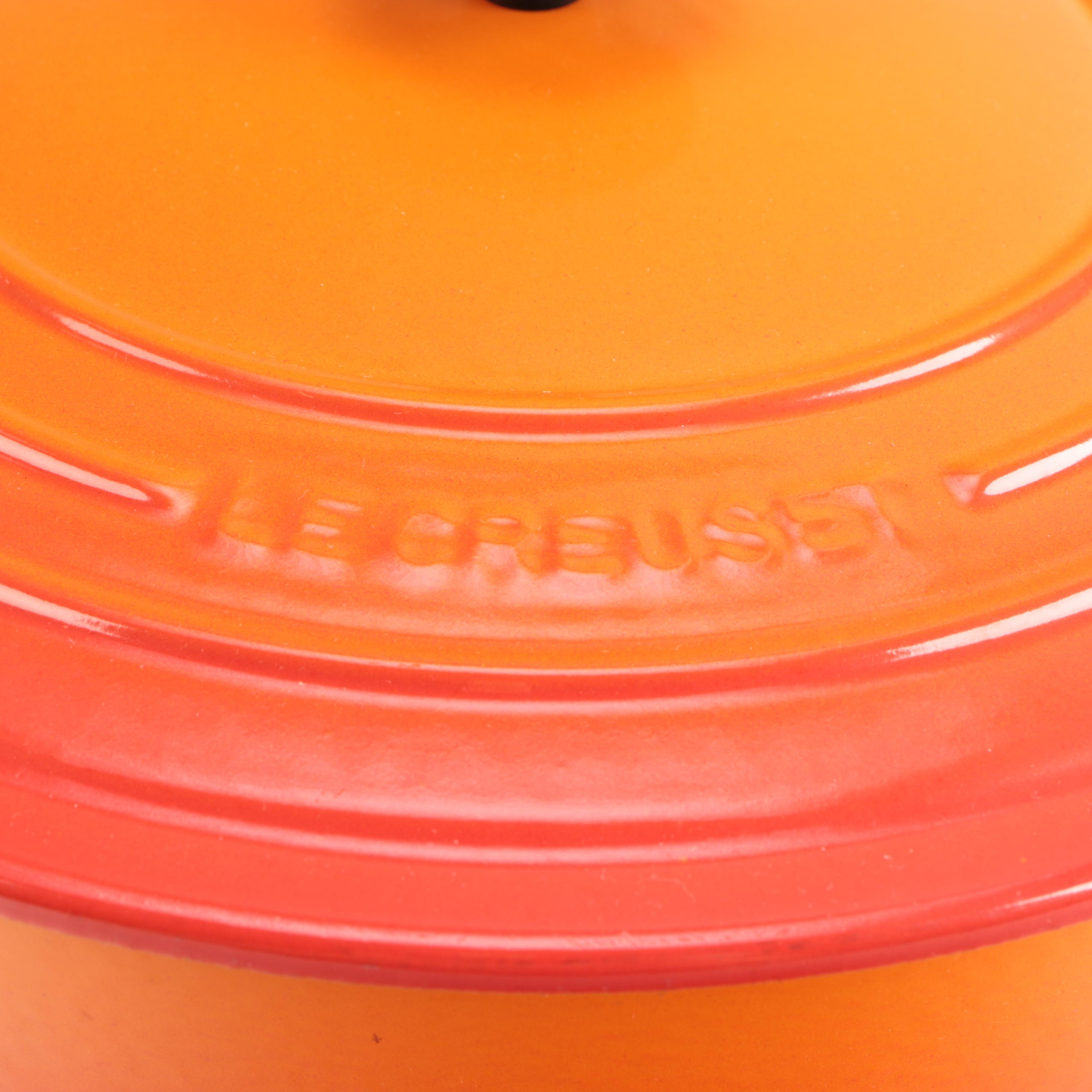 Pair of Le Creuset Orange Enamel Dutch Ovens