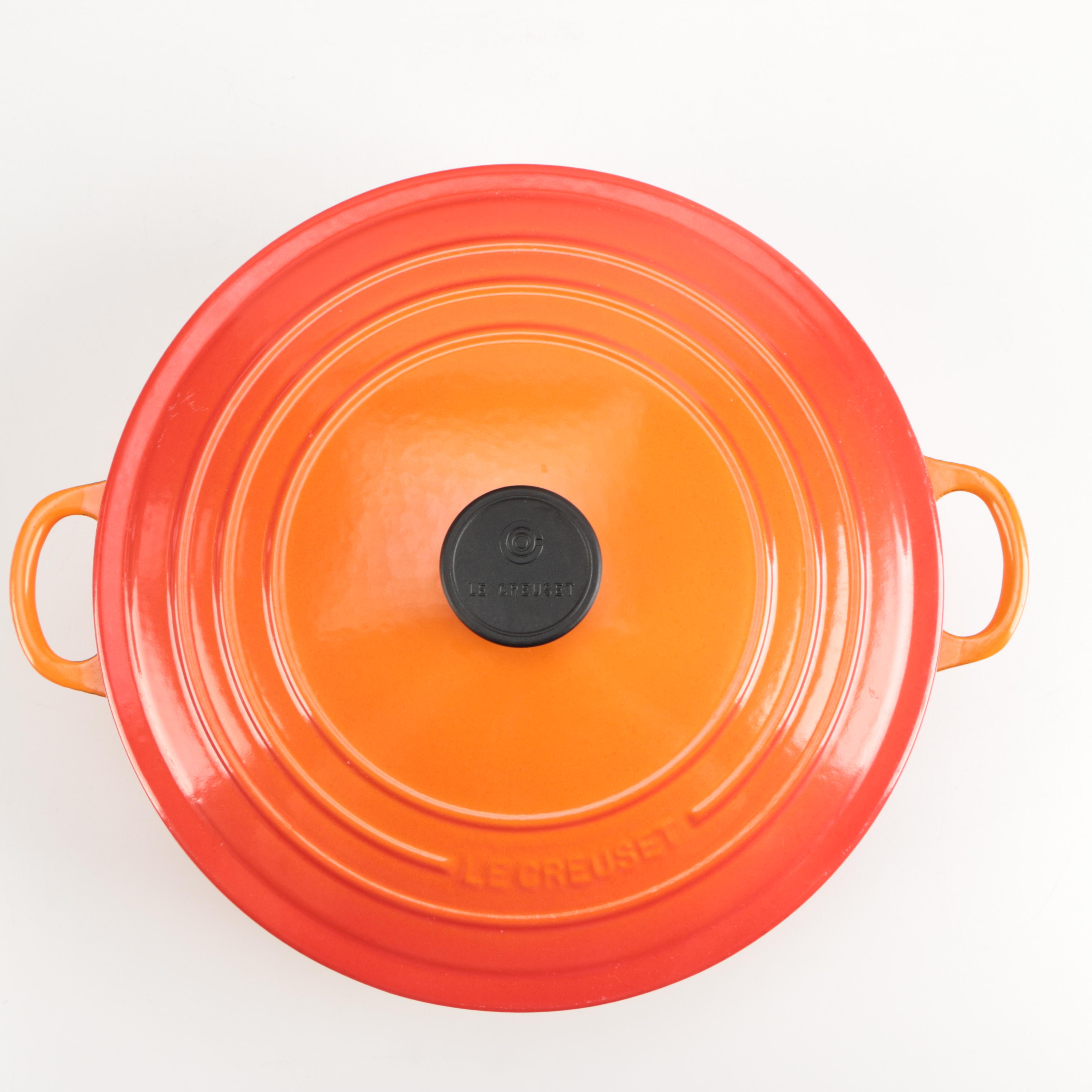 Pair of Le Creuset Orange Enamel Dutch Ovens