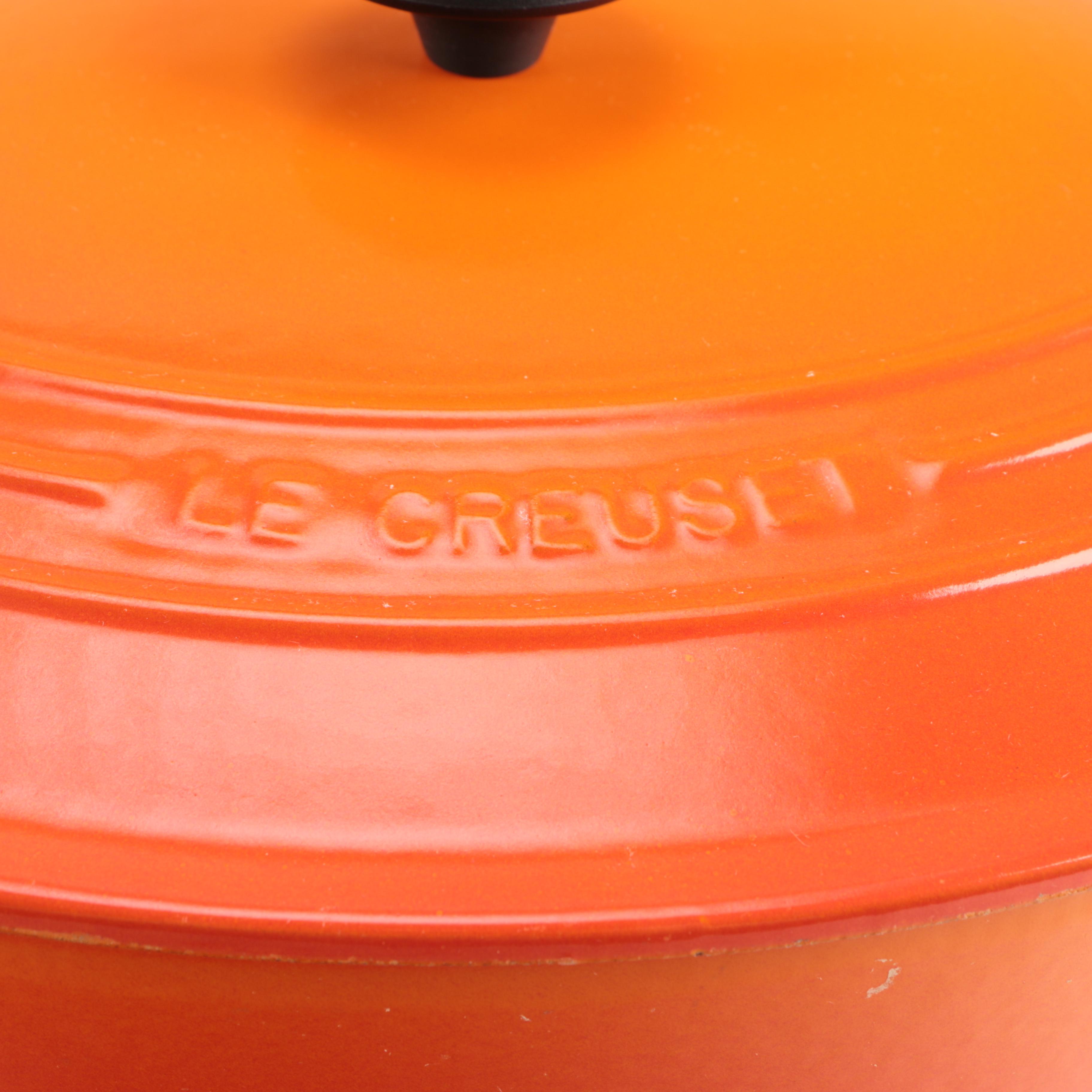 Pair of Le Creuset Orange Enamel Dutch Ovens