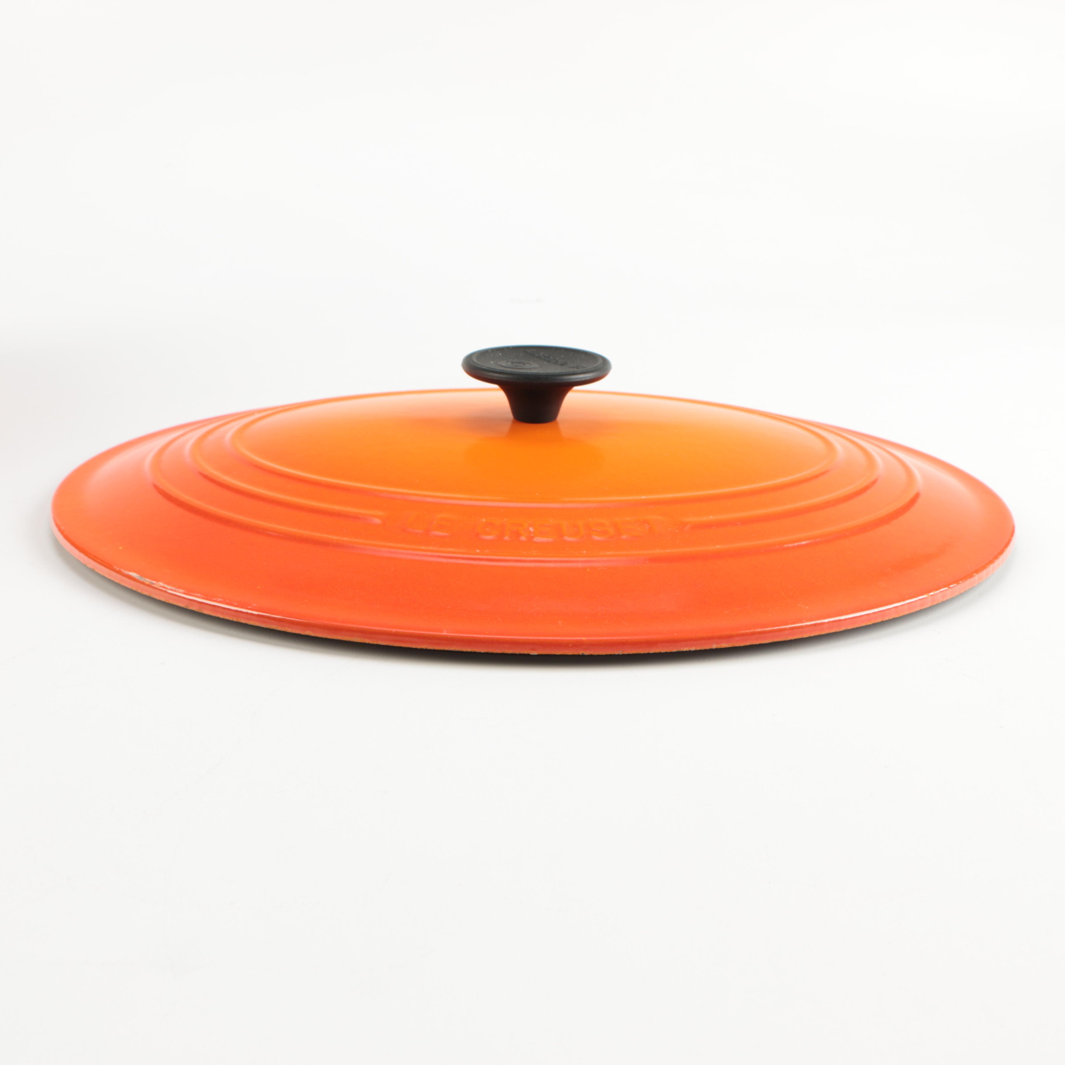 Pair of Le Creuset Orange Enamel Dutch Ovens