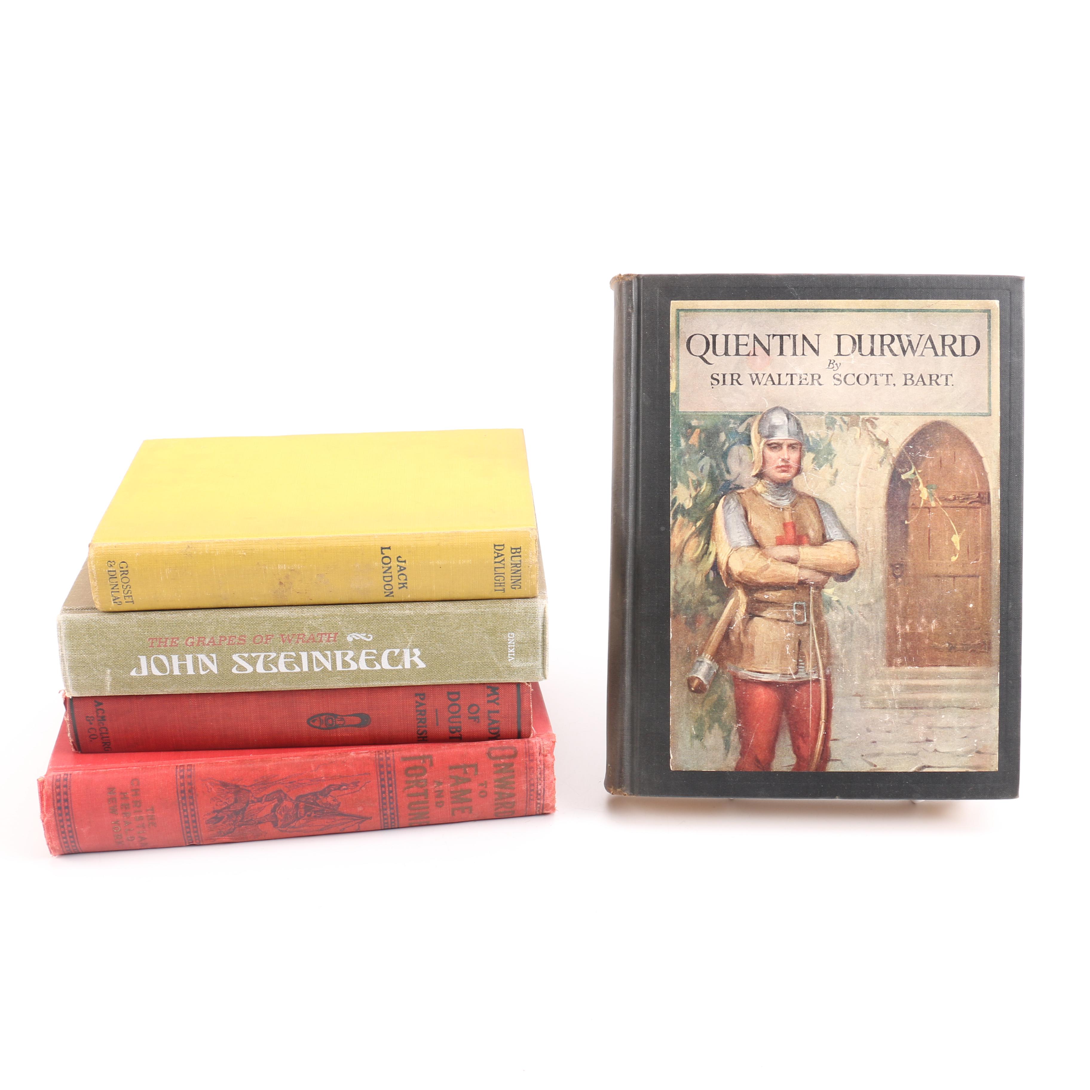 Vintage Fiction Books Including Sir Walter Scott and John Steinbeck