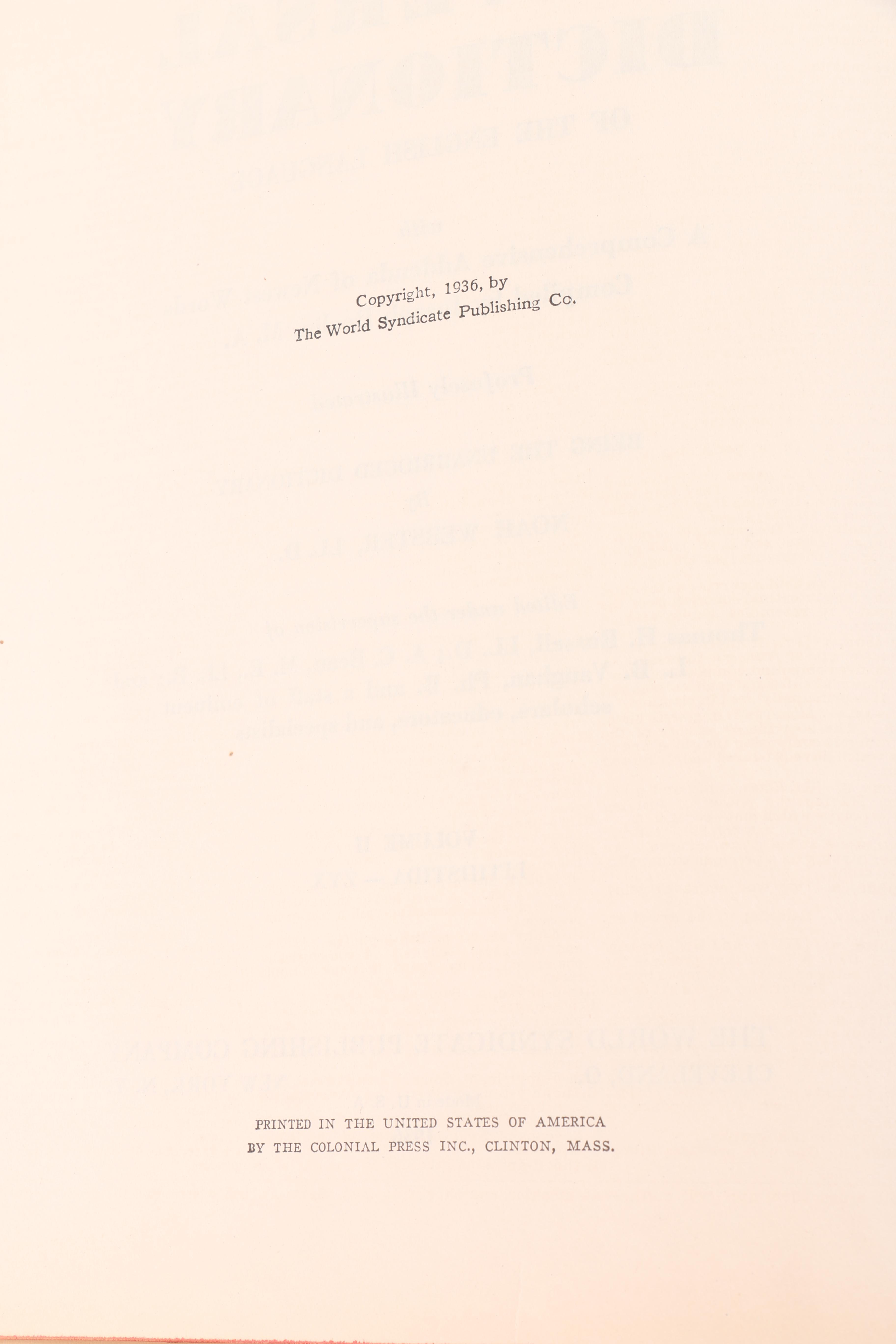 1936 "Webster's Universal Unabridged Dictionary" Volumes I and II