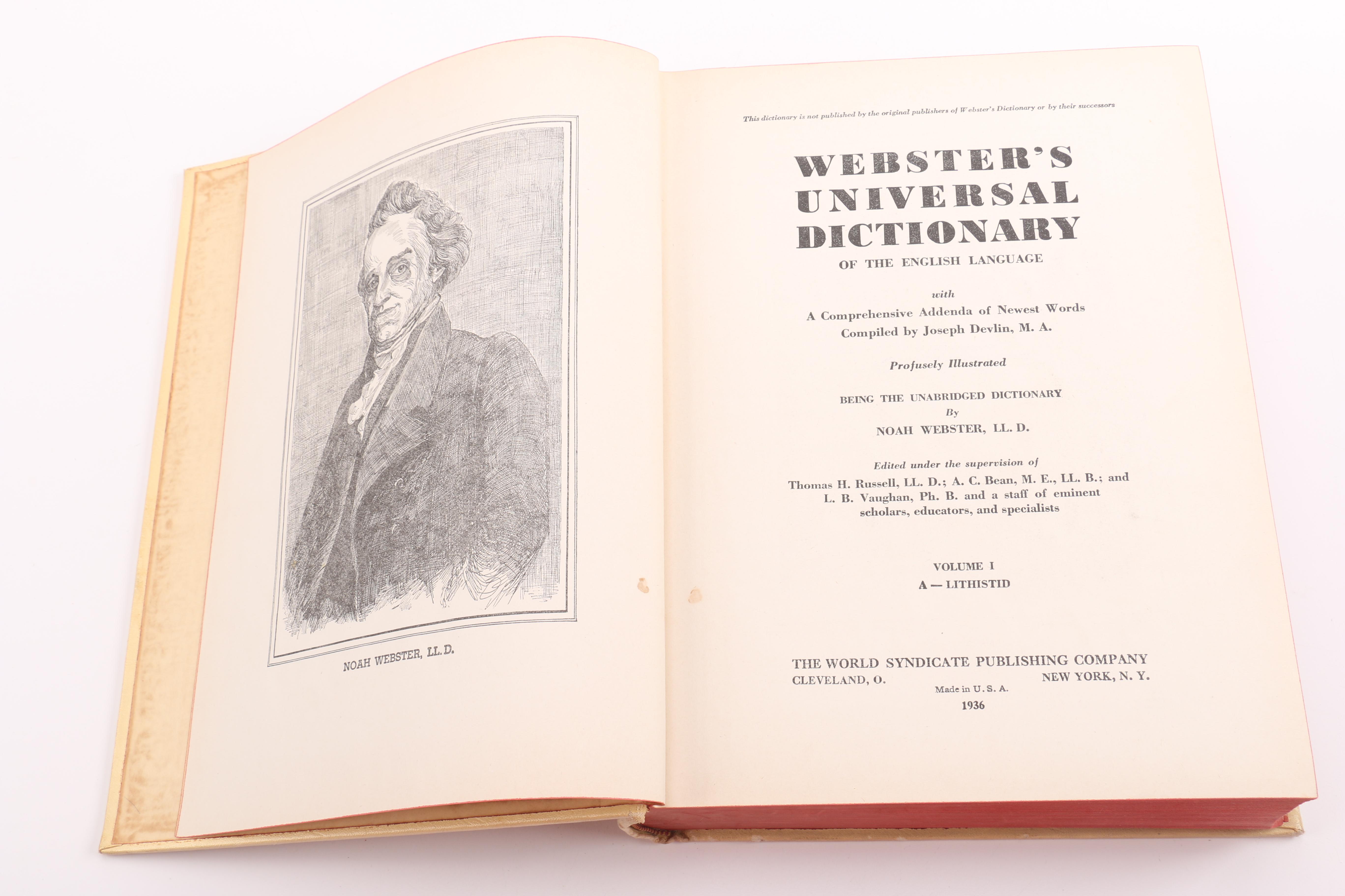 1936 "Webster's Universal Unabridged Dictionary" Volumes I and II