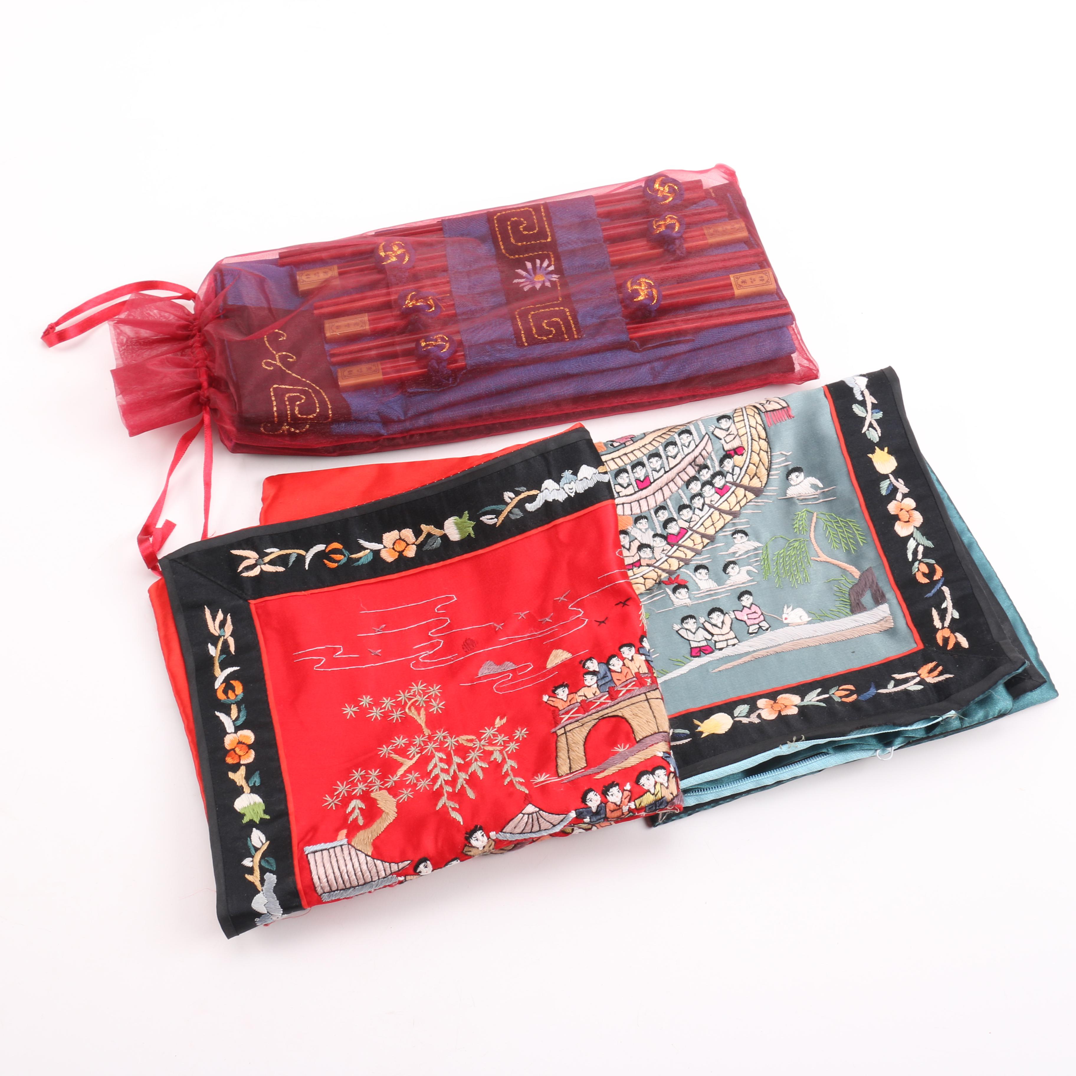 Chinese Chop Sticks with Napkins and Pillow Covers