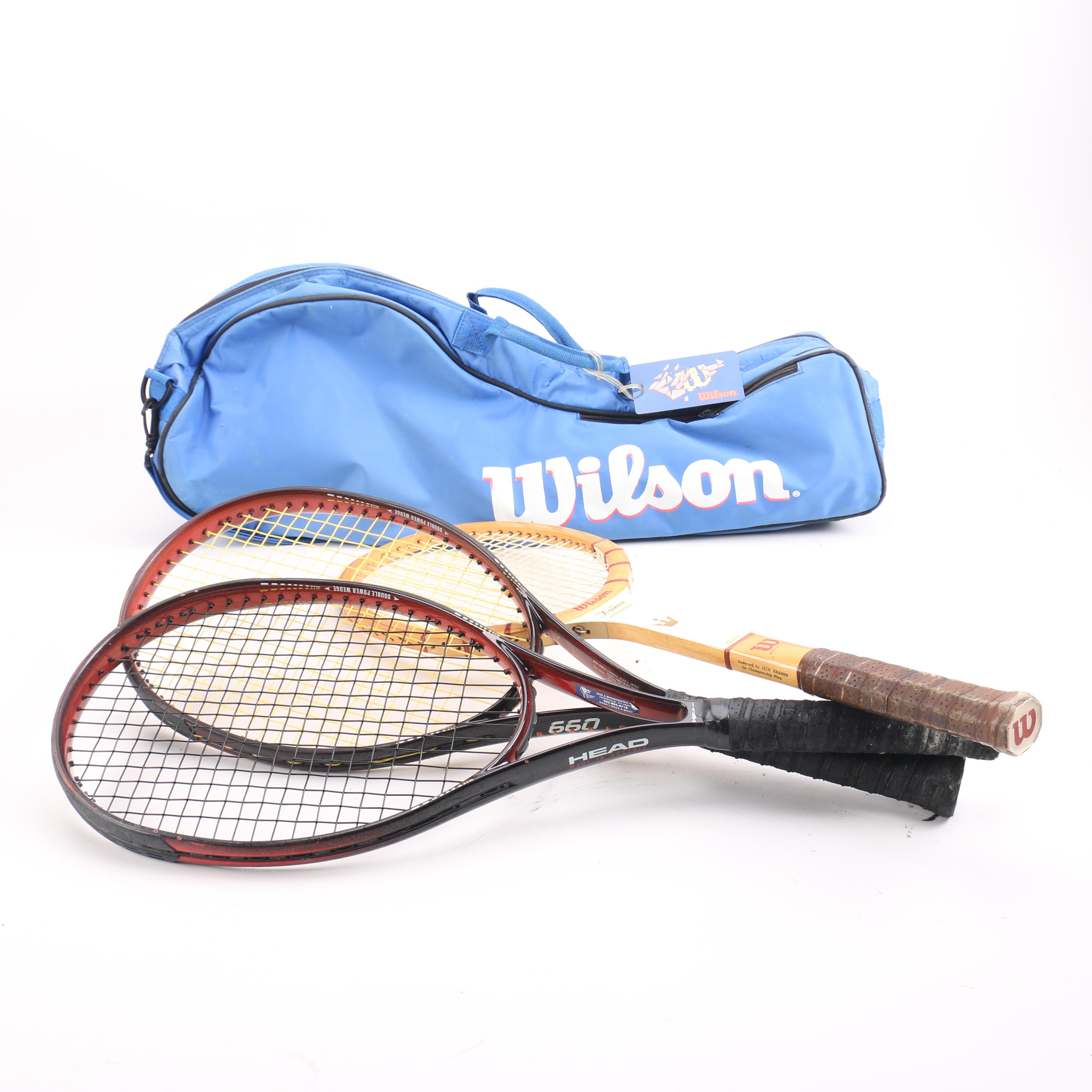 Head, Prince, and Wilson Tennis Rackets With Bag