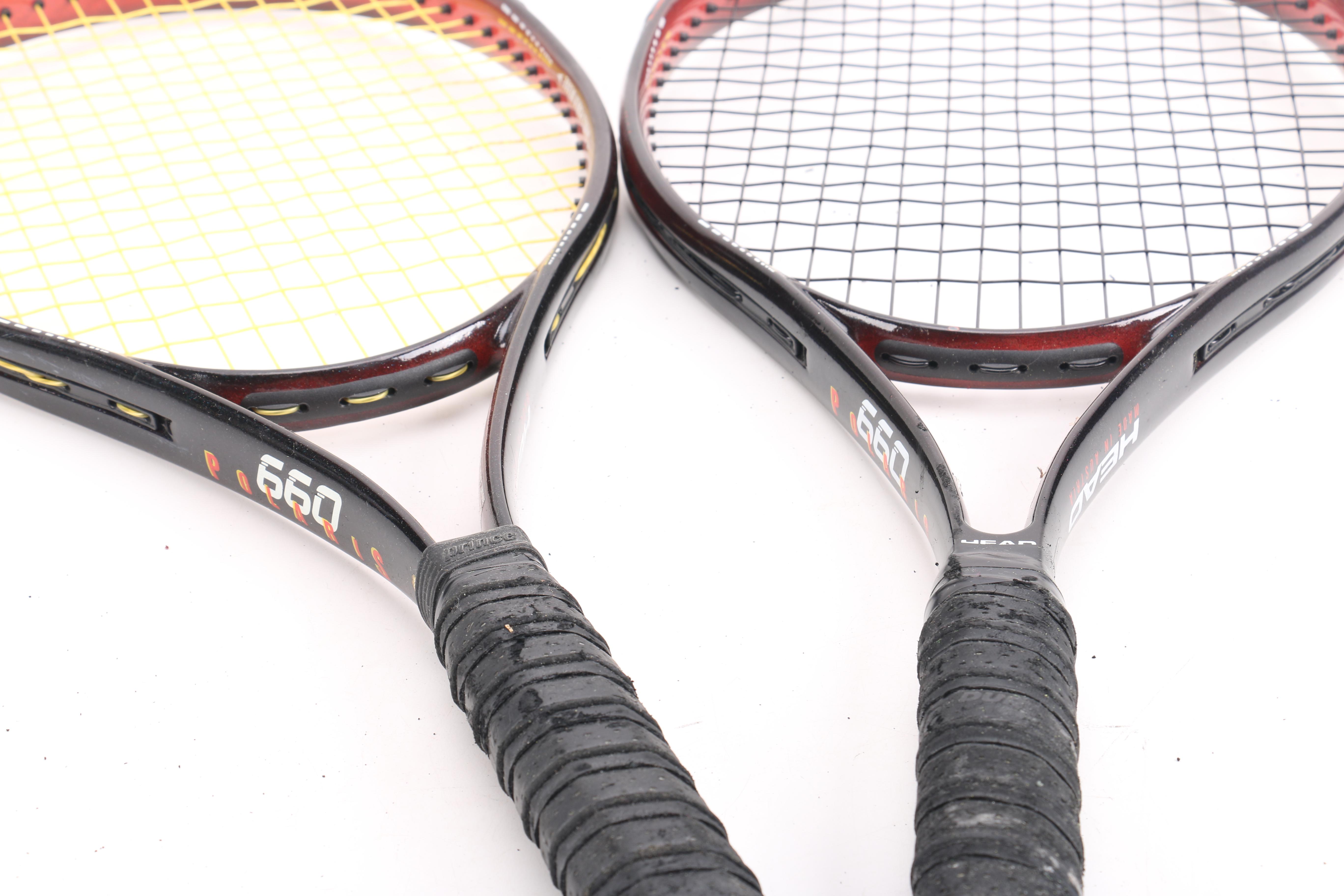 Head, Prince, and Wilson Tennis Rackets With Bag