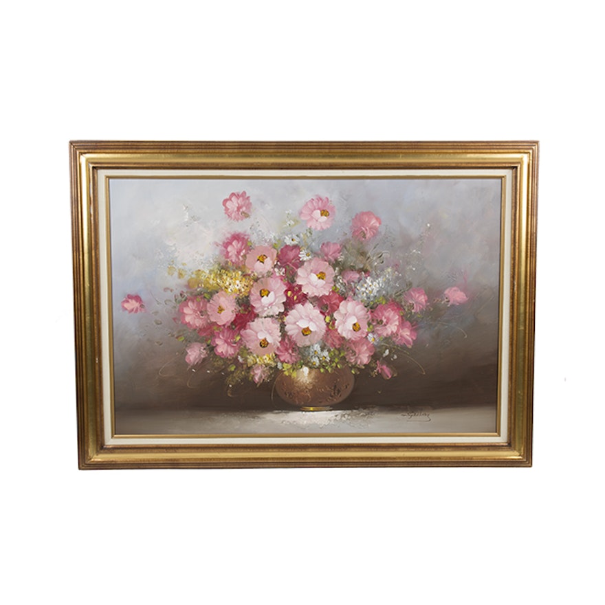 S. Goldberg Oil Painting on Canvas of Floral Still Life