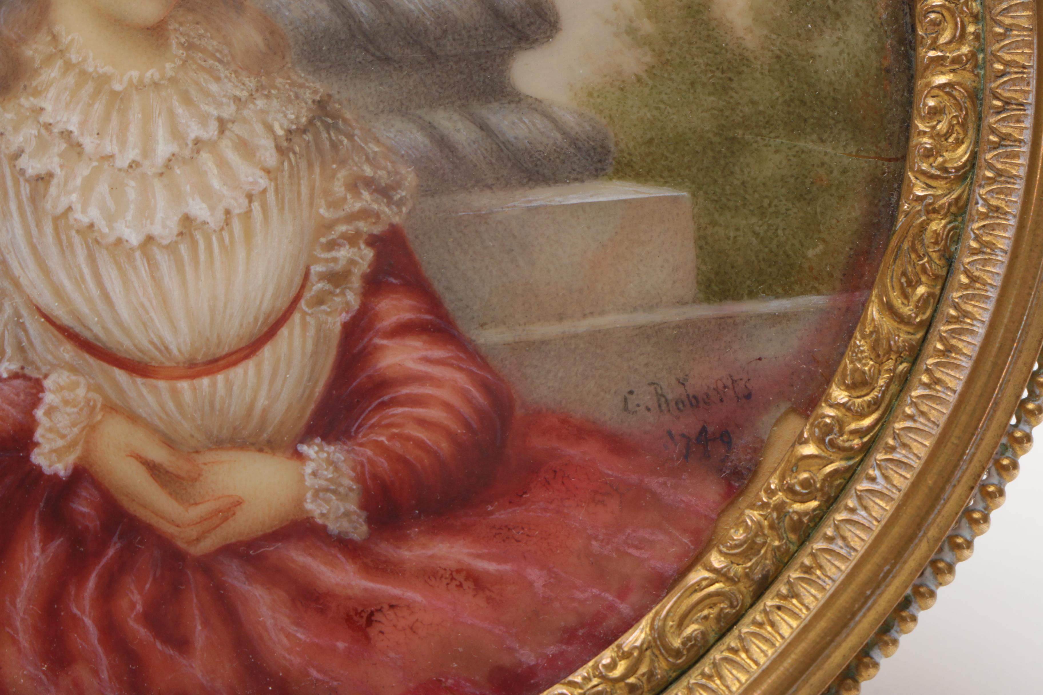 C. Roberts Oil on Wax Miniature Portrait of a Lady
