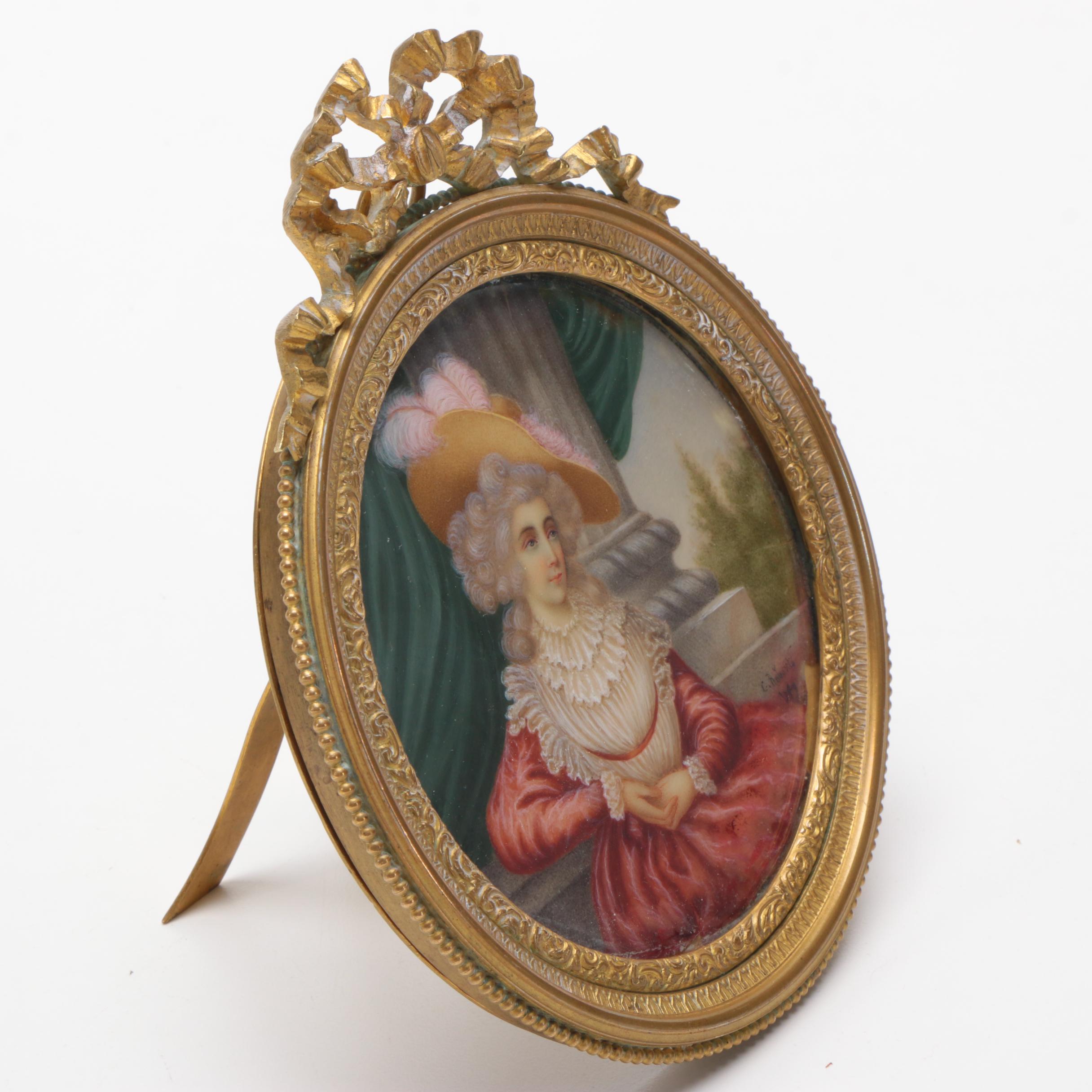 C. Roberts Oil on Wax Miniature Portrait of a Lady