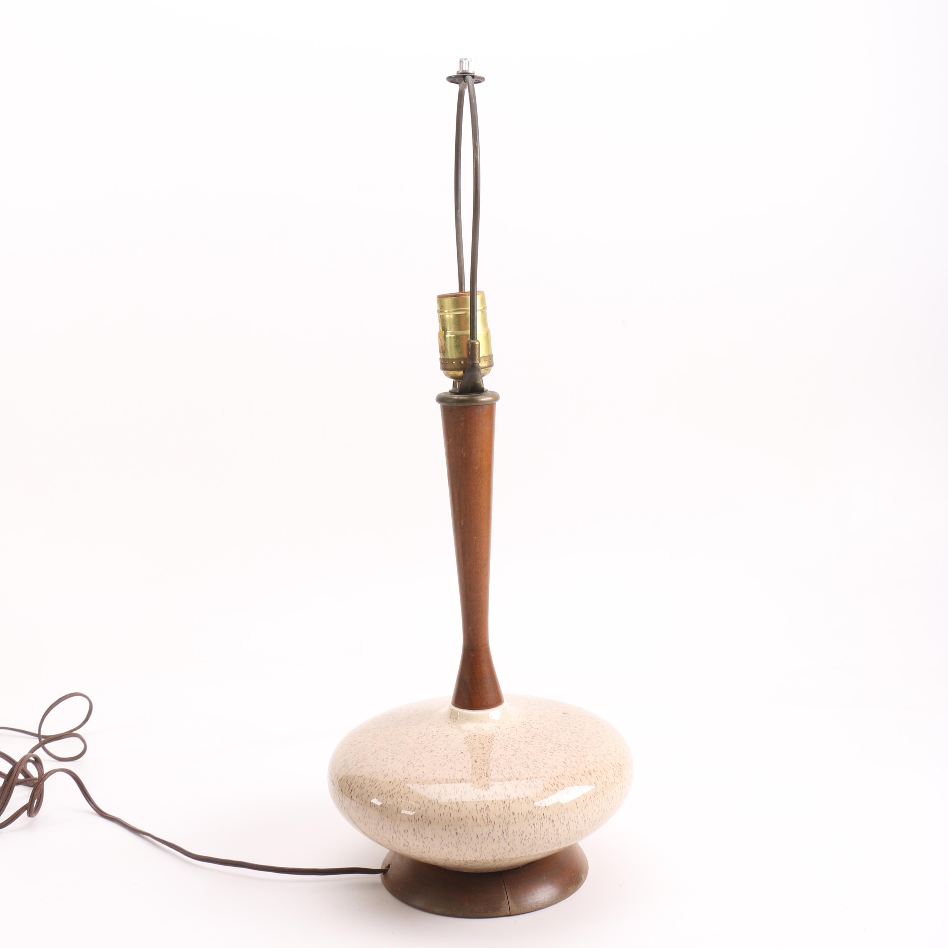 Mid Century Modern Ceramic and Wood Lamp