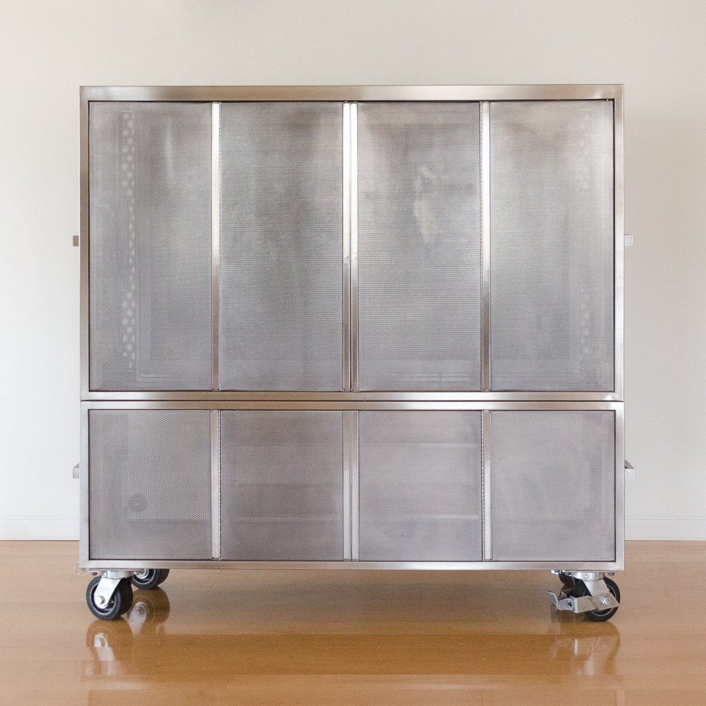 Modernist Steel Rolling Entertainment Cabinet
