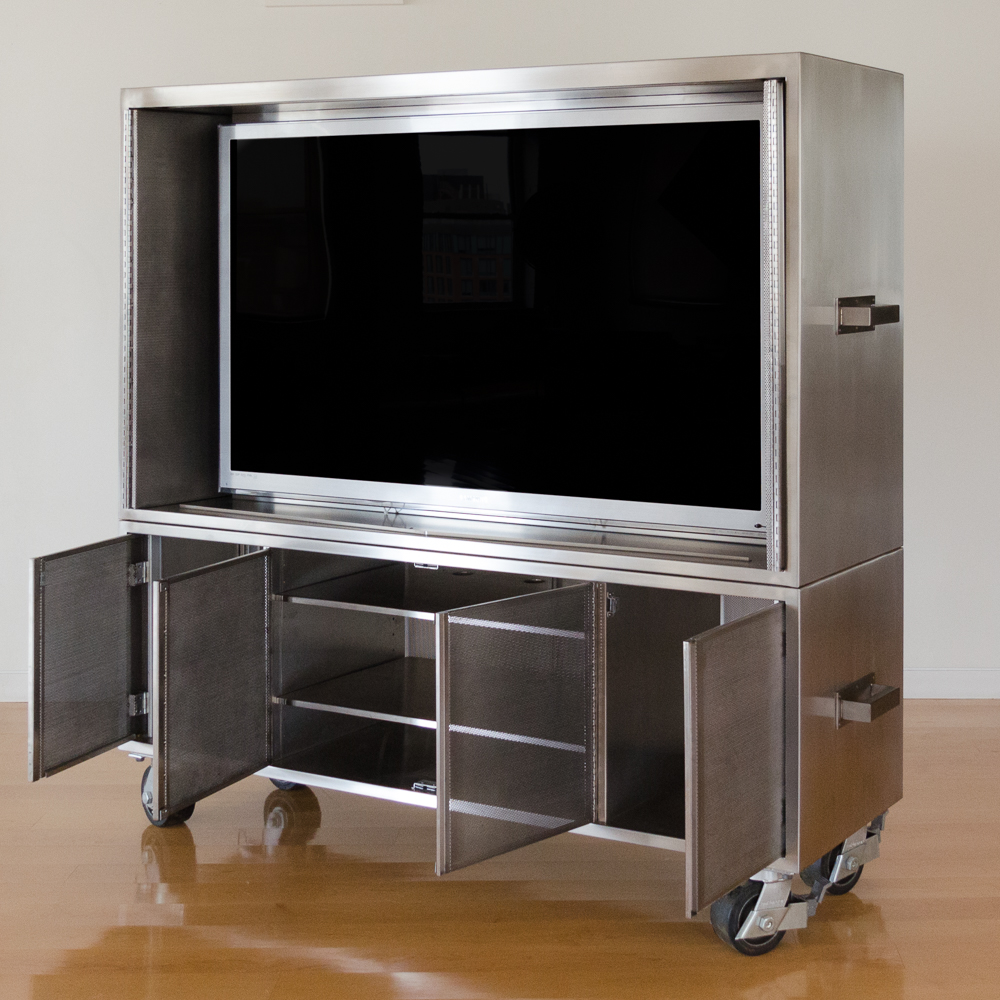 Modernist Steel Rolling Entertainment Cabinet