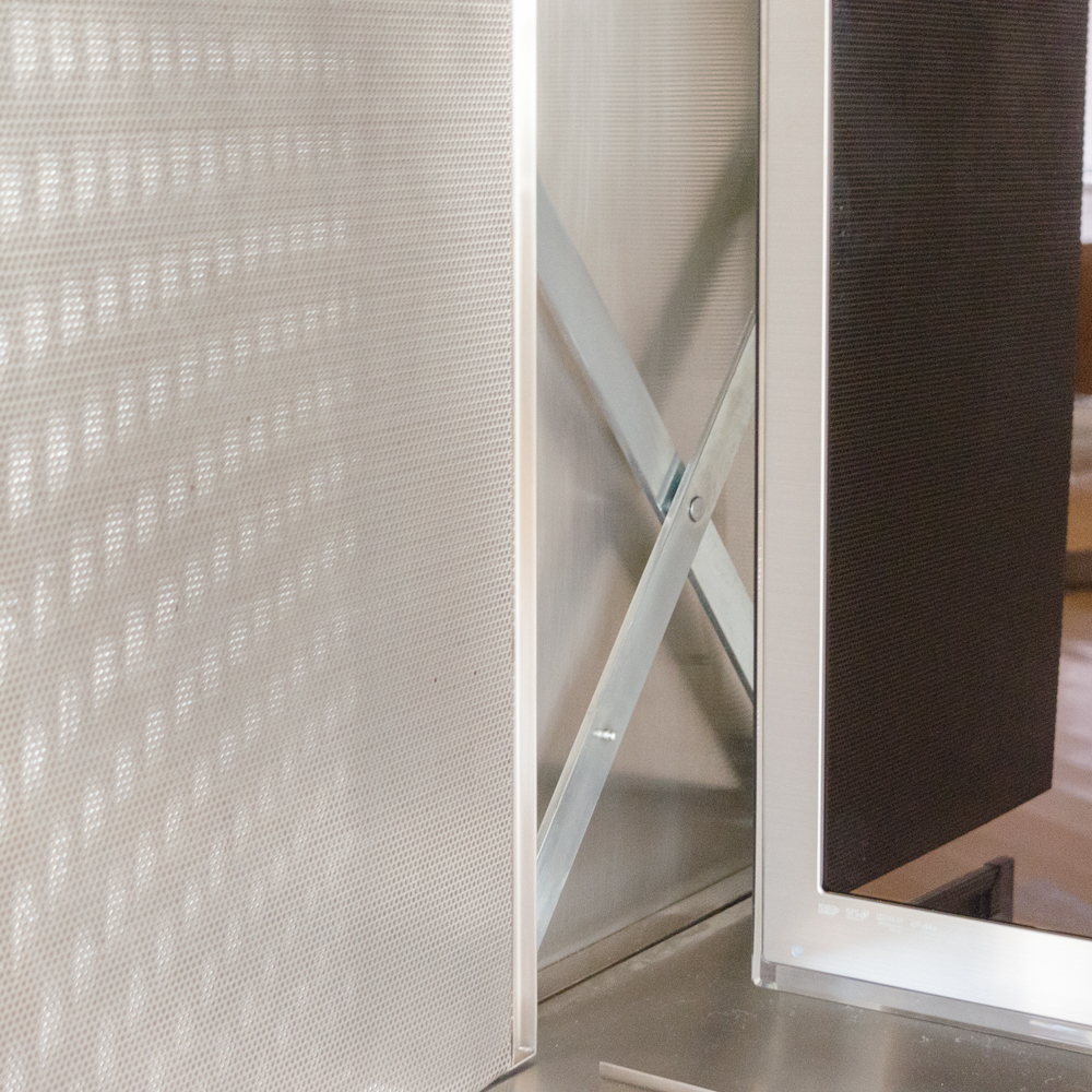 Modernist Steel Rolling Entertainment Cabinet