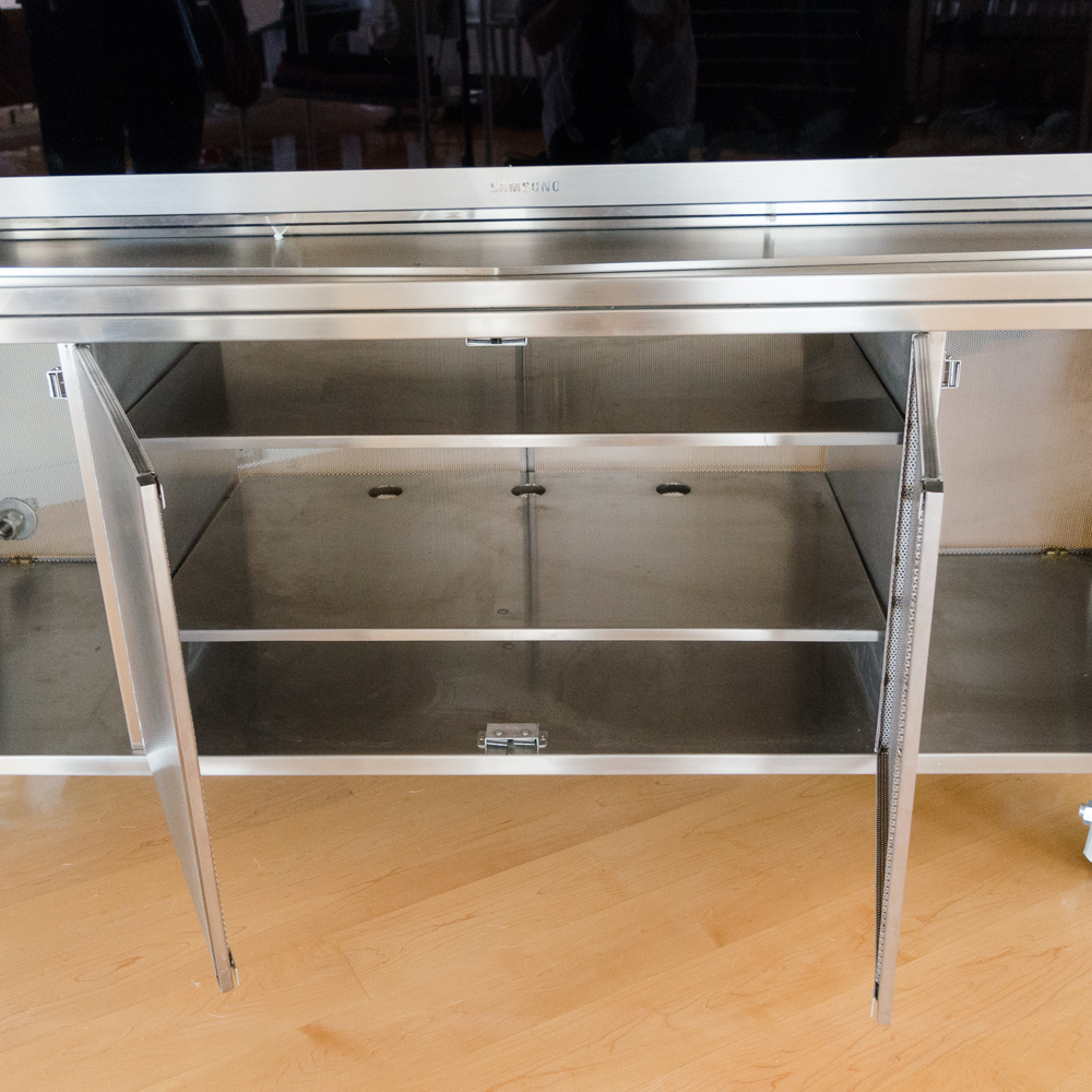 Modernist Steel Rolling Entertainment Cabinet