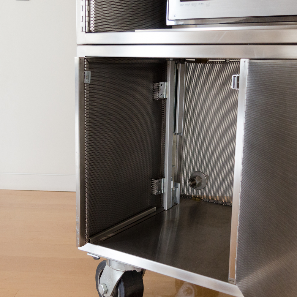 Modernist Steel Rolling Entertainment Cabinet