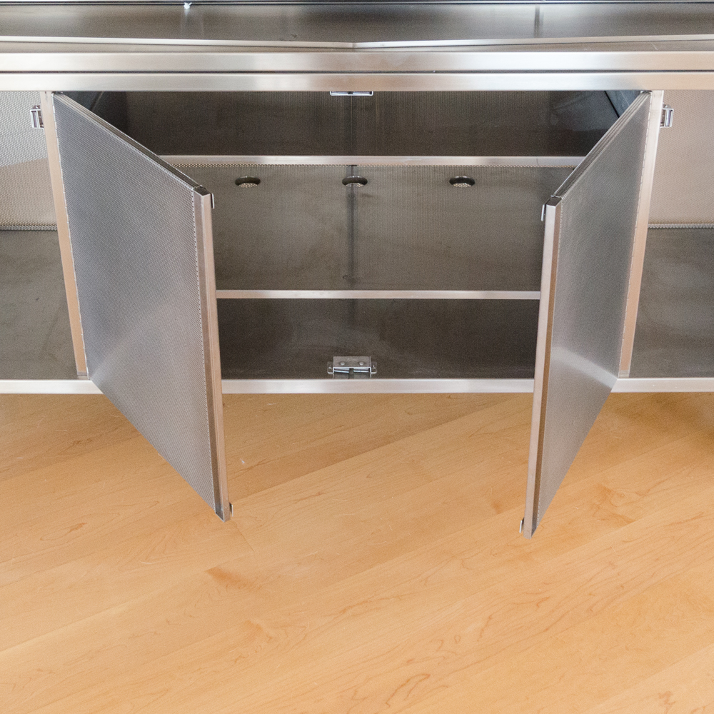 Modernist Steel Rolling Entertainment Cabinet