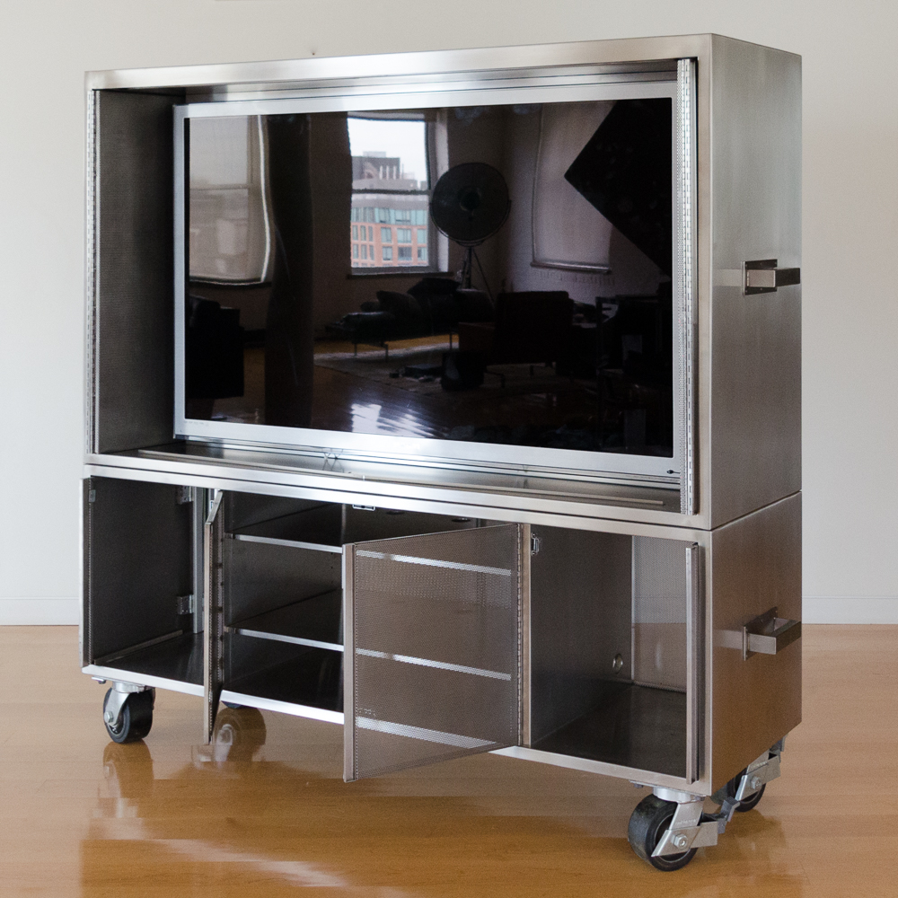 Modernist Steel Rolling Entertainment Cabinet