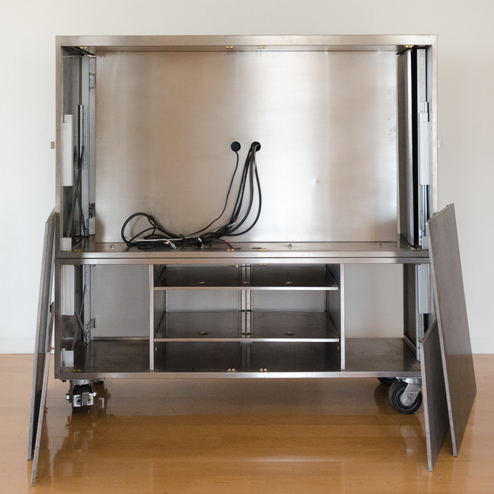 Modernist Steel Rolling Entertainment Cabinet