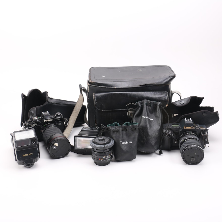 35mm Minolta X-700 and Canon T70 Cameras and Accessories