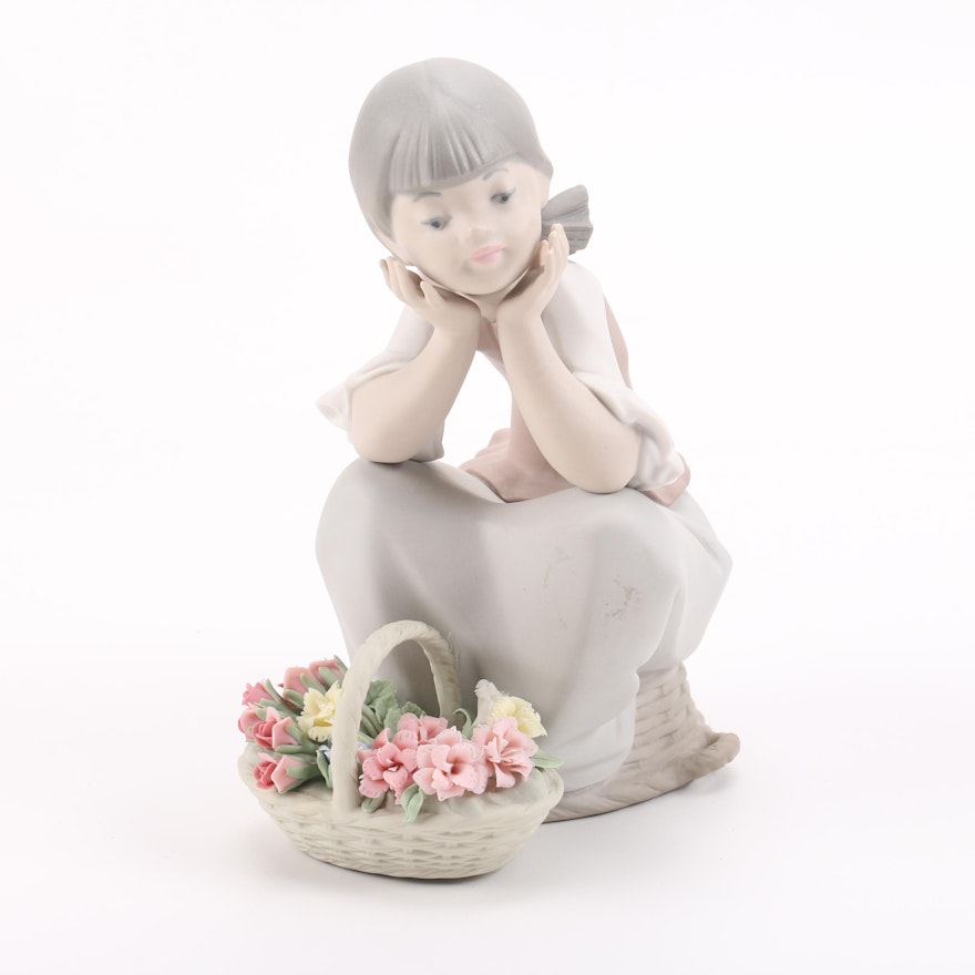 Lladró "Leaning in Front of Basket" Porcelain Figurine