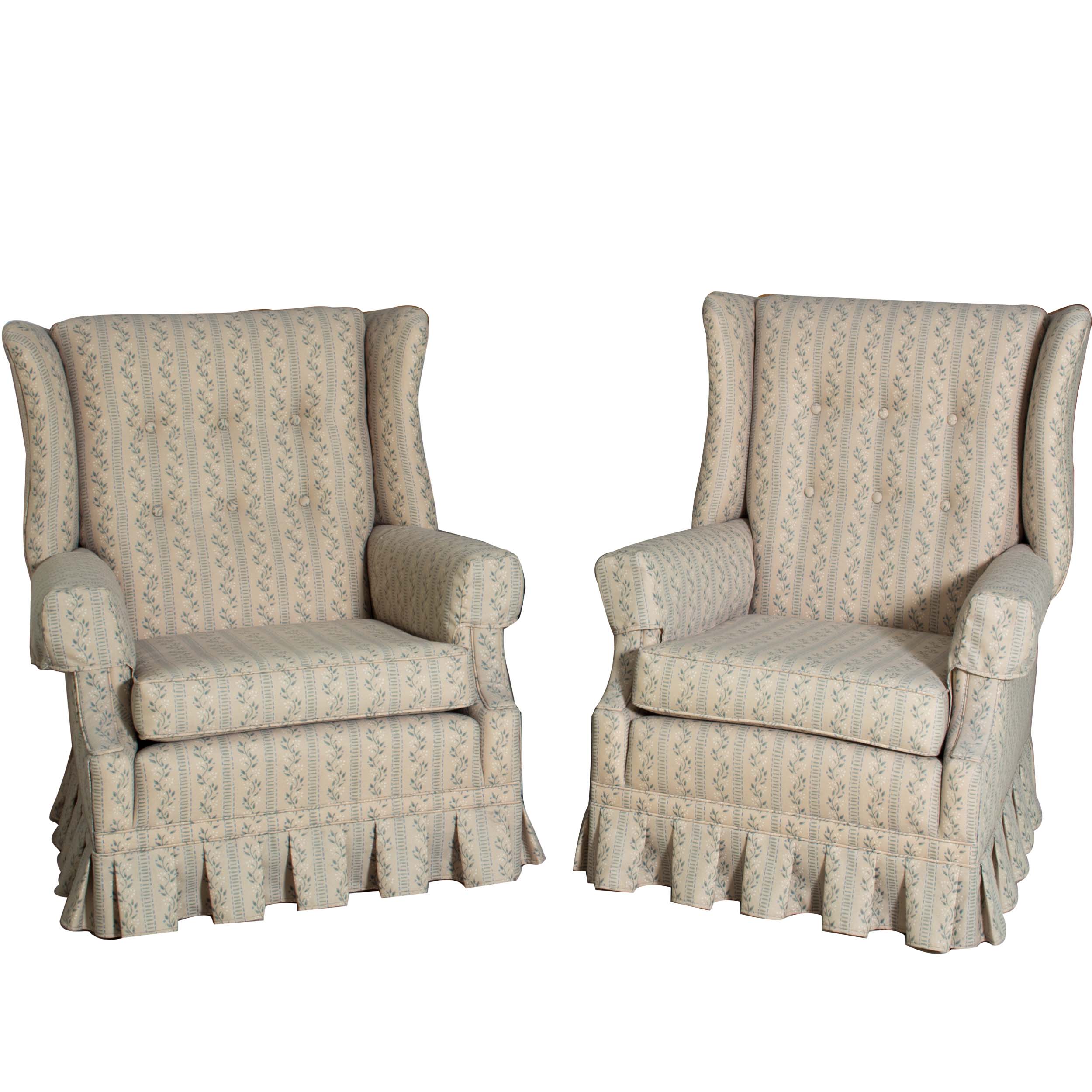 Pair of Floral Upholstered Wingback Armchairs
