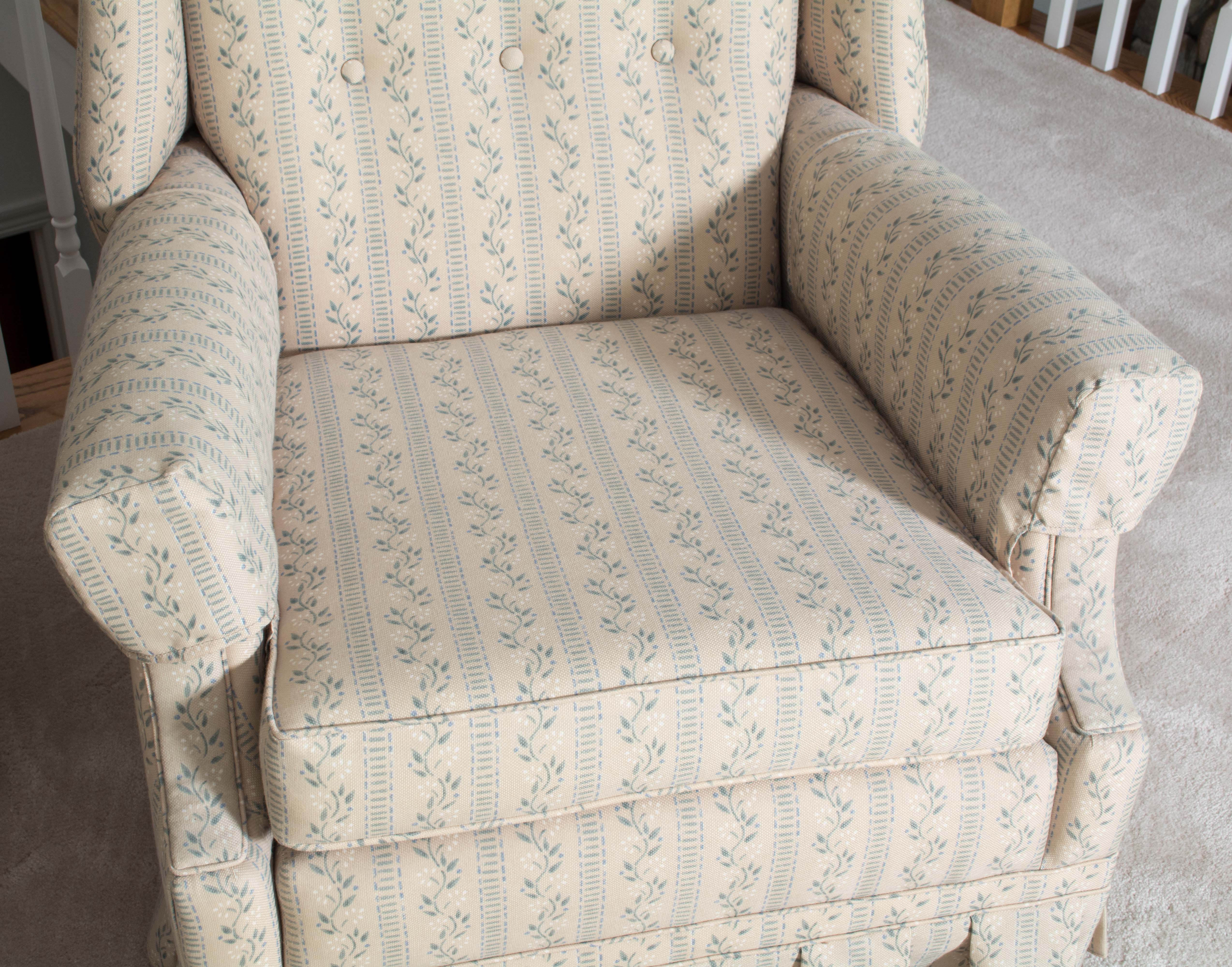 Pair of Floral Upholstered Wingback Armchairs