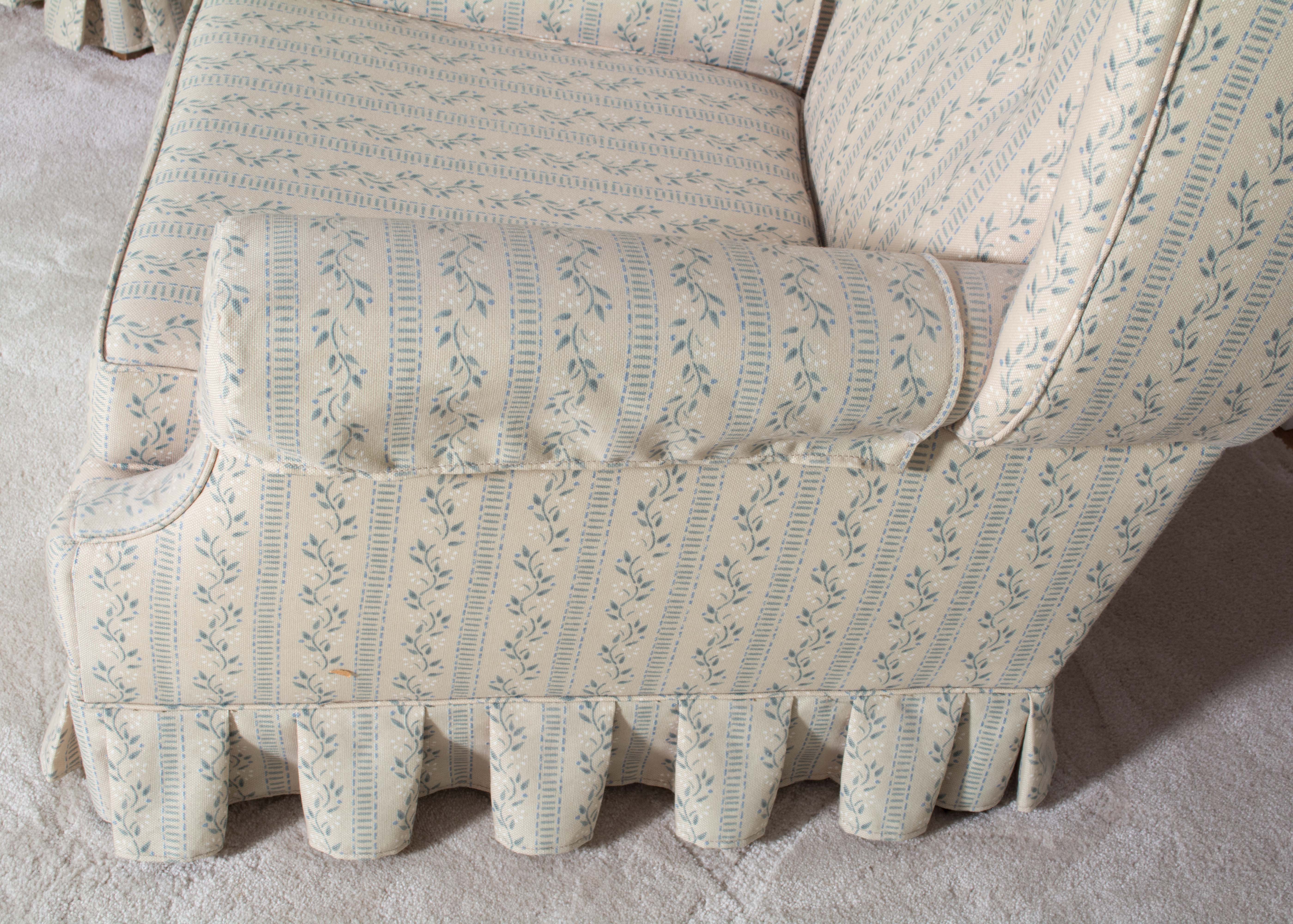 Pair of Floral Upholstered Wingback Armchairs