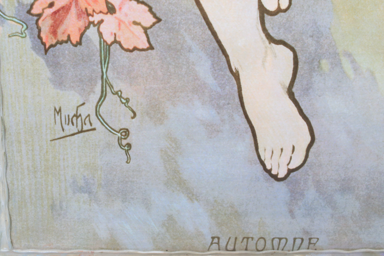 Mixed Media Lithograph on Canvas after Alphonse Mucha with Book