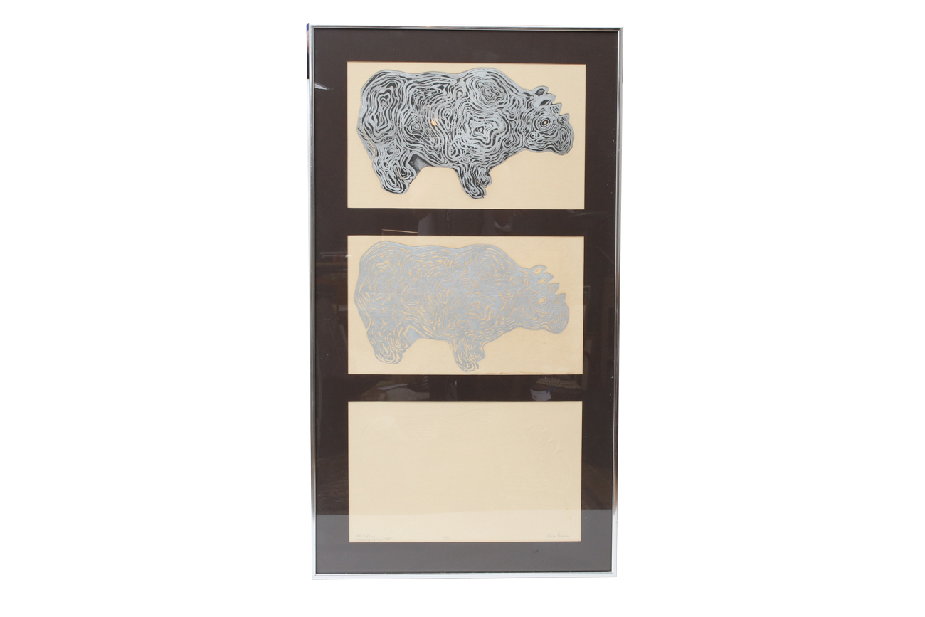 Original Sheila Bonser "Black Rhino - Vanishing Species VII" Embossed Etching