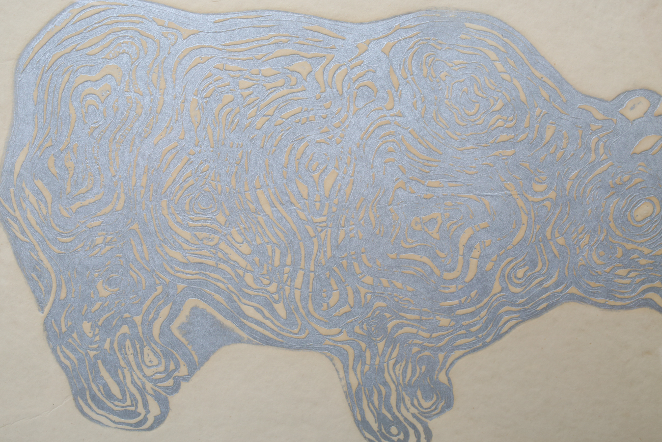 Original Sheila Bonser "Black Rhino - Vanishing Species VII" Embossed Etching
