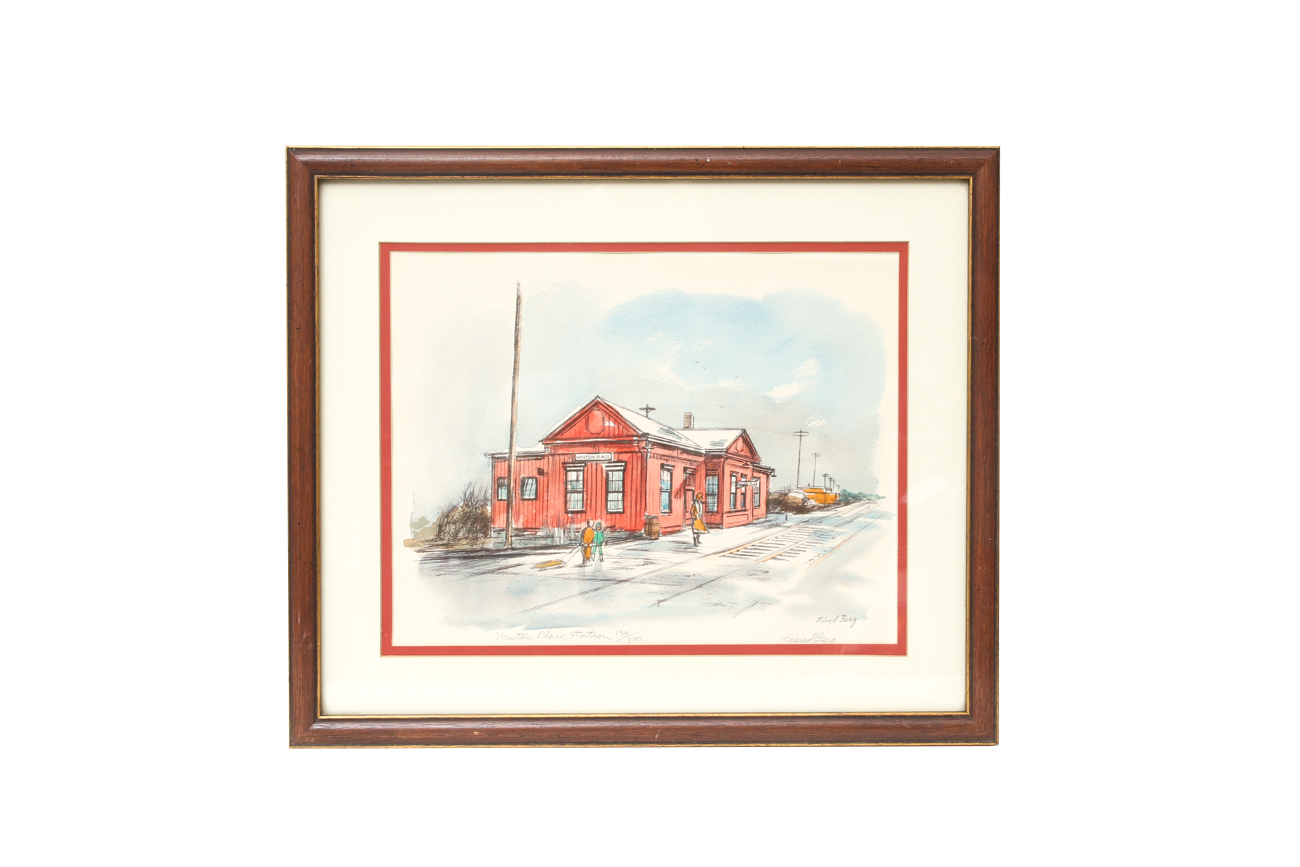 Hand Colored Etching of "Winton Place Station" by Floyd Berg
