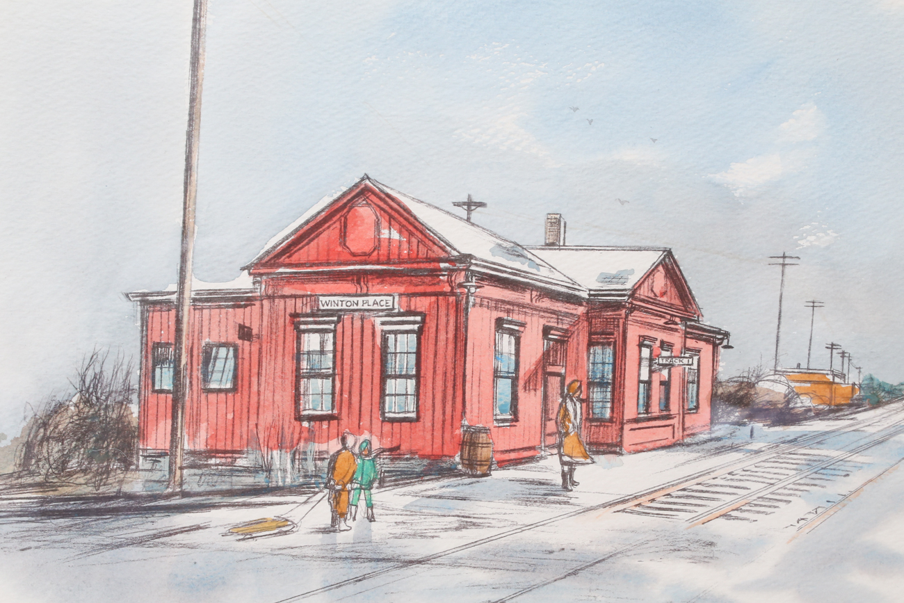 Hand Colored Etching of "Winton Place Station" by Floyd Berg