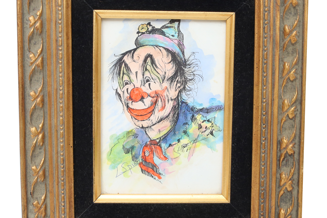 Pair of Hand-Colored Signed Louis Spiegel Clown Lithographs
